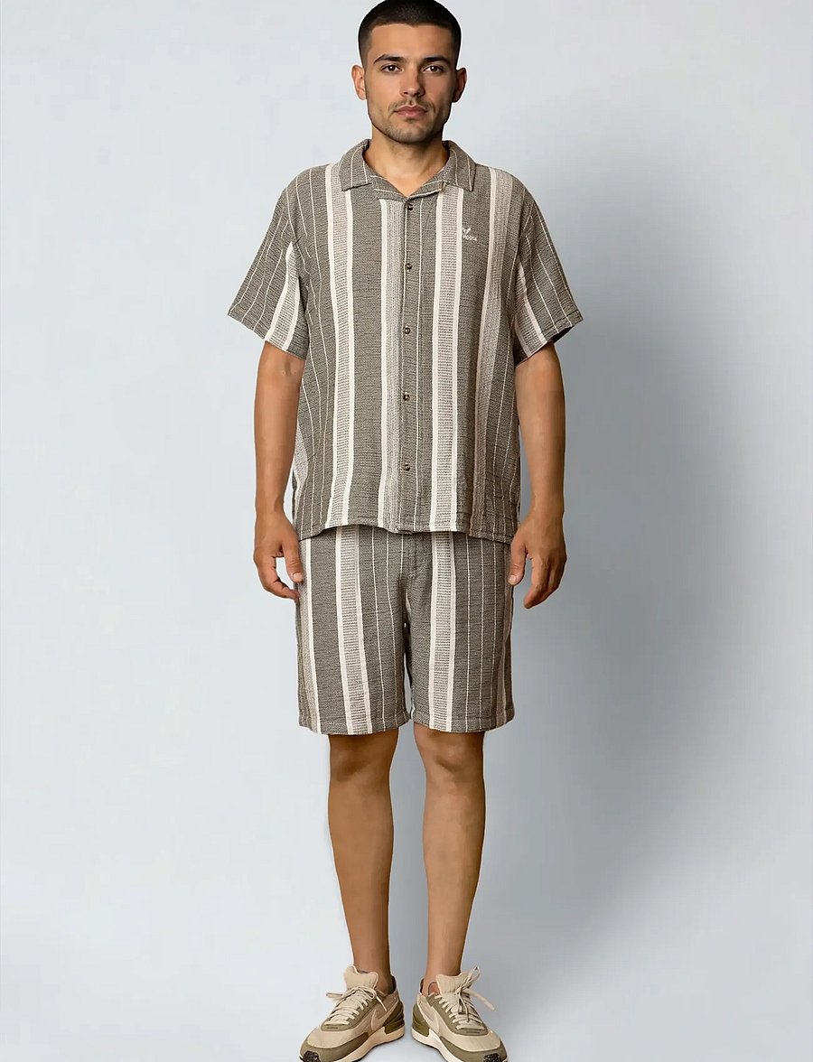 Fat Moose - Leo shorts - freizeitshorts - dusty green/off white striped - 3