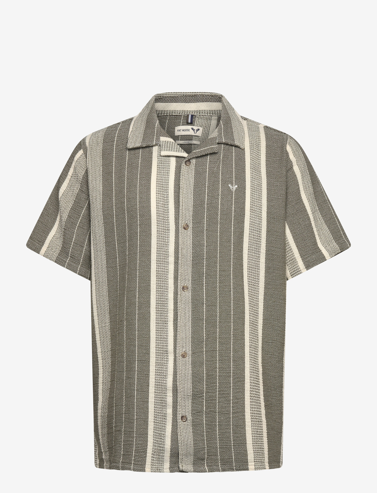 Fat Moose - Leo bowling shirt - short-sleeved shirts - dusty green/off white striped - 1