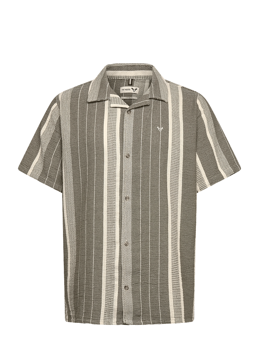 Fat Moose - Leo bowling shirt - kurzarmhemden - dusty green/off white striped - 1
