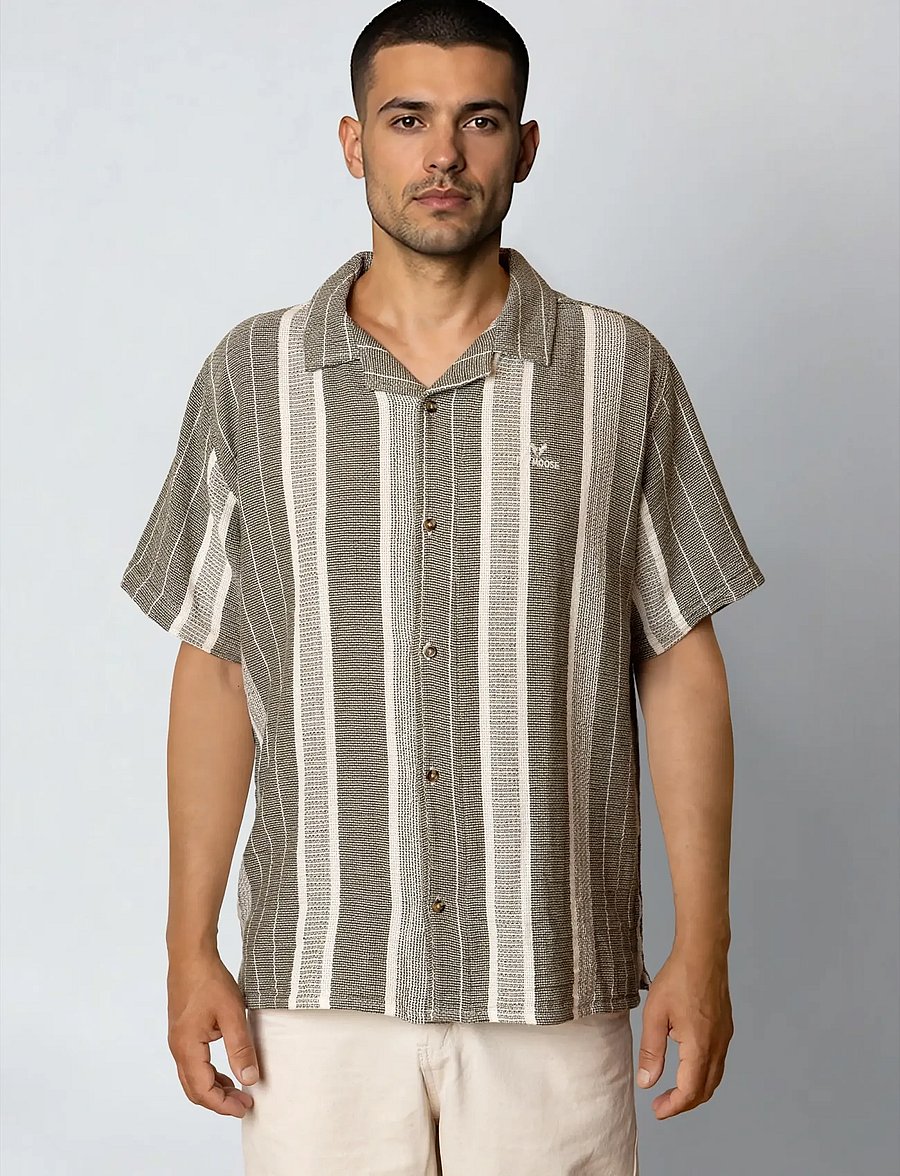 Fat Moose - Leo bowling shirt - kurzarmhemden - dusty green/off white striped - 0