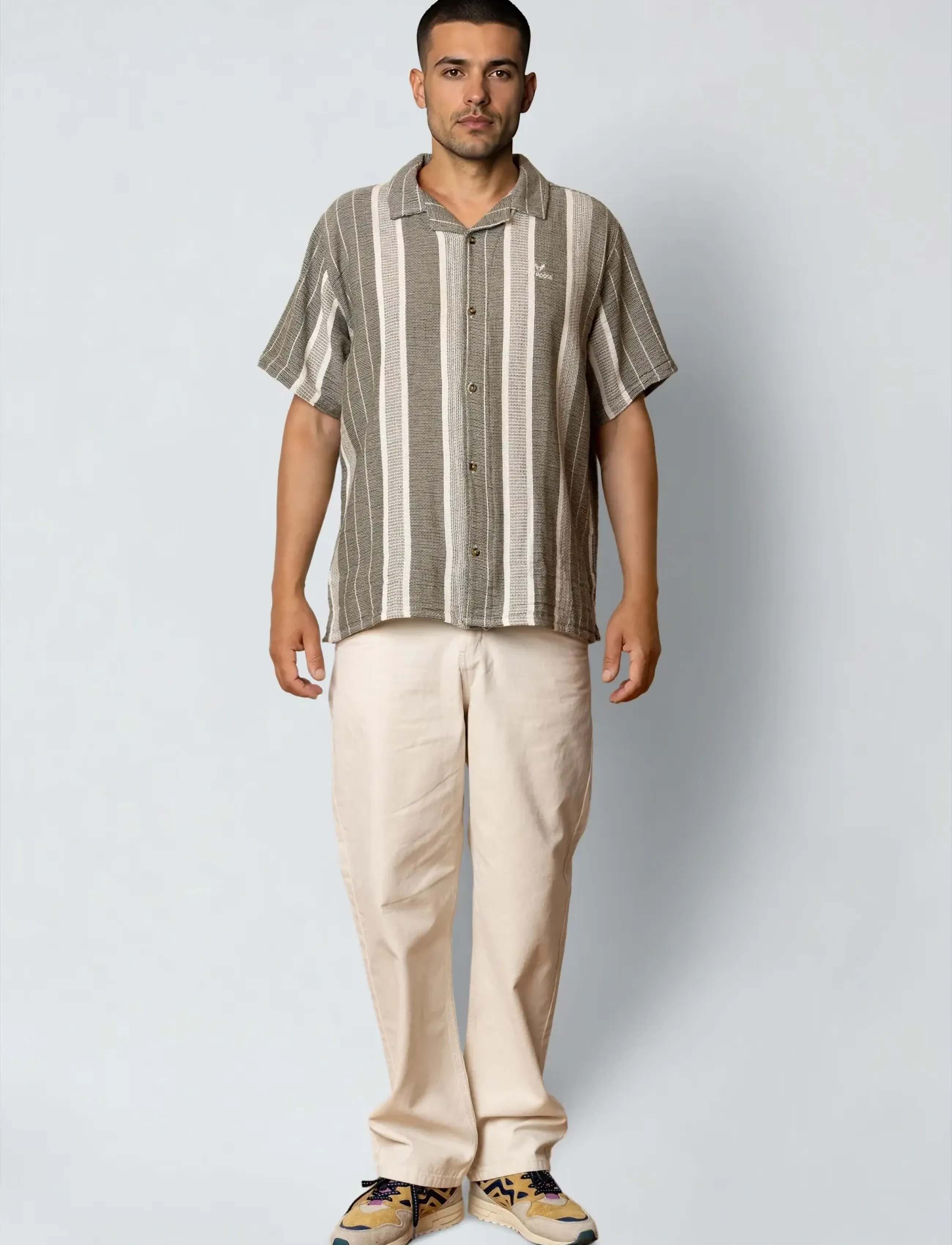 Fat Moose - Leo bowling shirt - kurzarmhemden - dusty green/off white striped - 3