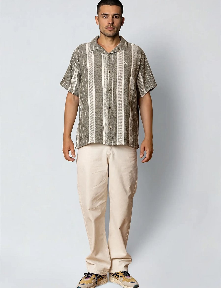 Fat Moose - Leo bowling shirt - kurzarmhemden - dusty green/off white striped - 3
