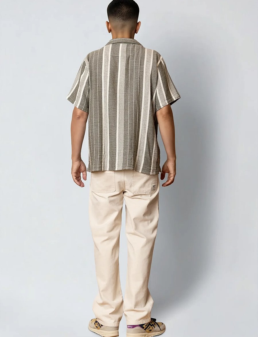 Fat Moose - Leo bowling shirt - kurzarmhemden - dusty green/off white striped - 4