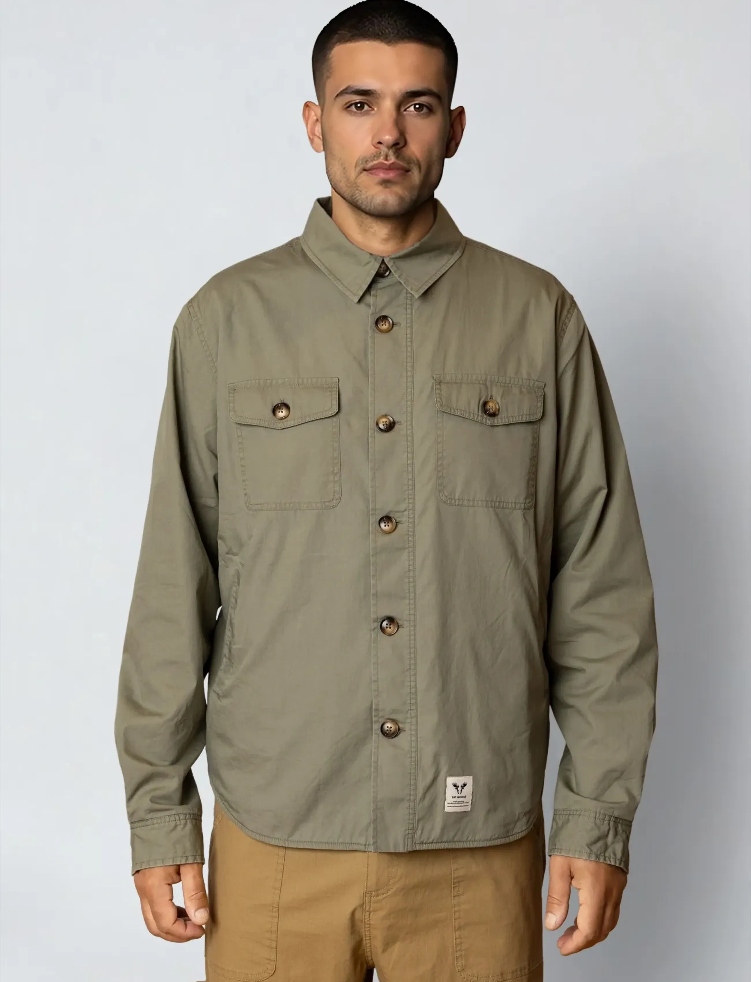 Fat Moose Arvid Cotton Overshirt, Mænd, Overshirt, Kakigrøn, Str: XXL