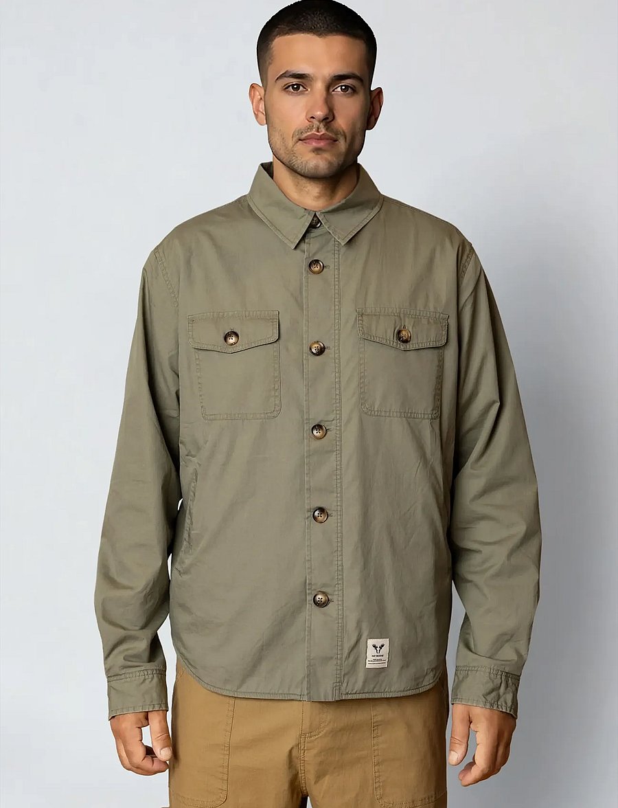 Fat Moose - Arvid cotton overshirt - overshirts - dusty green - 0