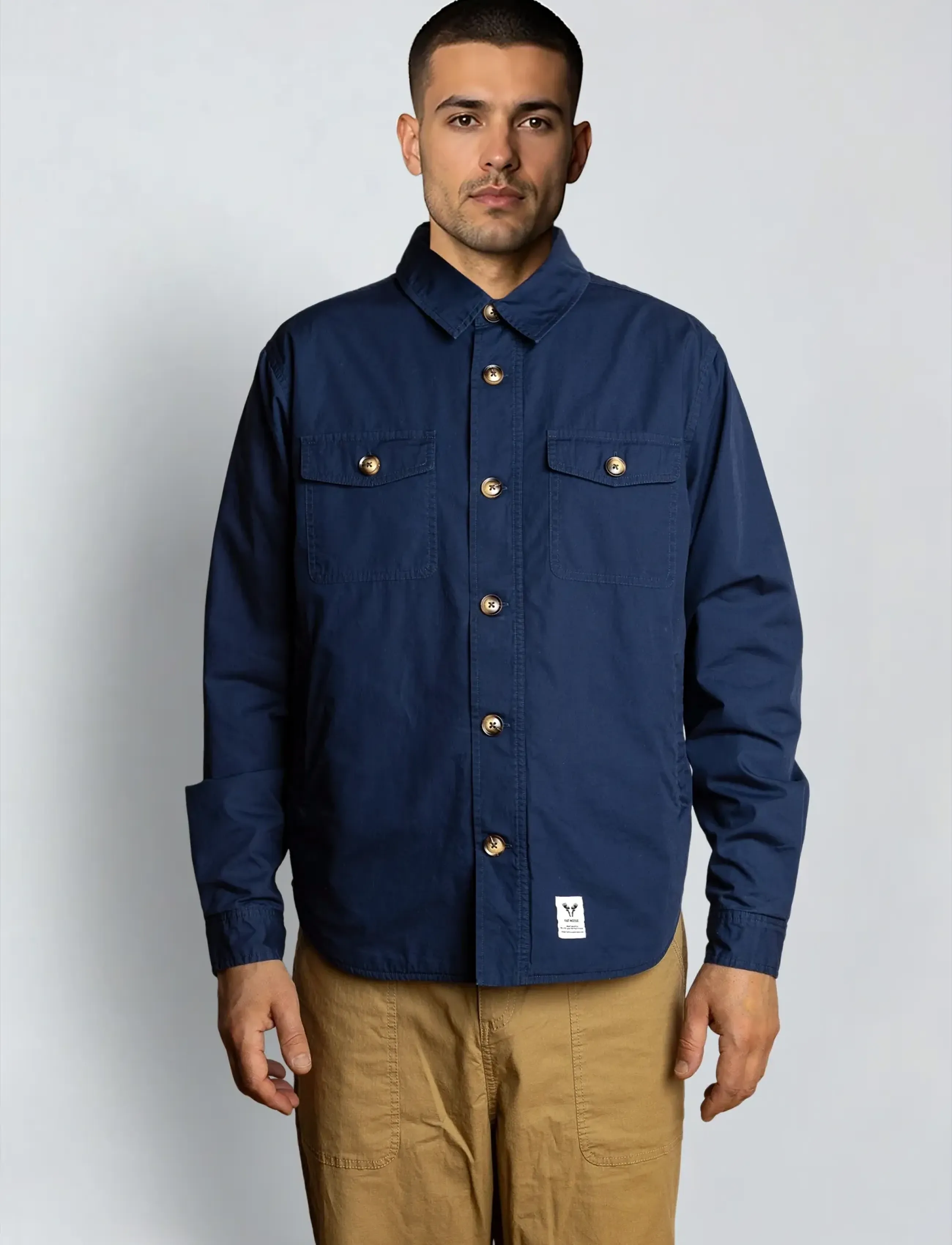 Fat Moose Arvid Cotton Overshirt, Mænd, Overshirt, Navy, Str: L