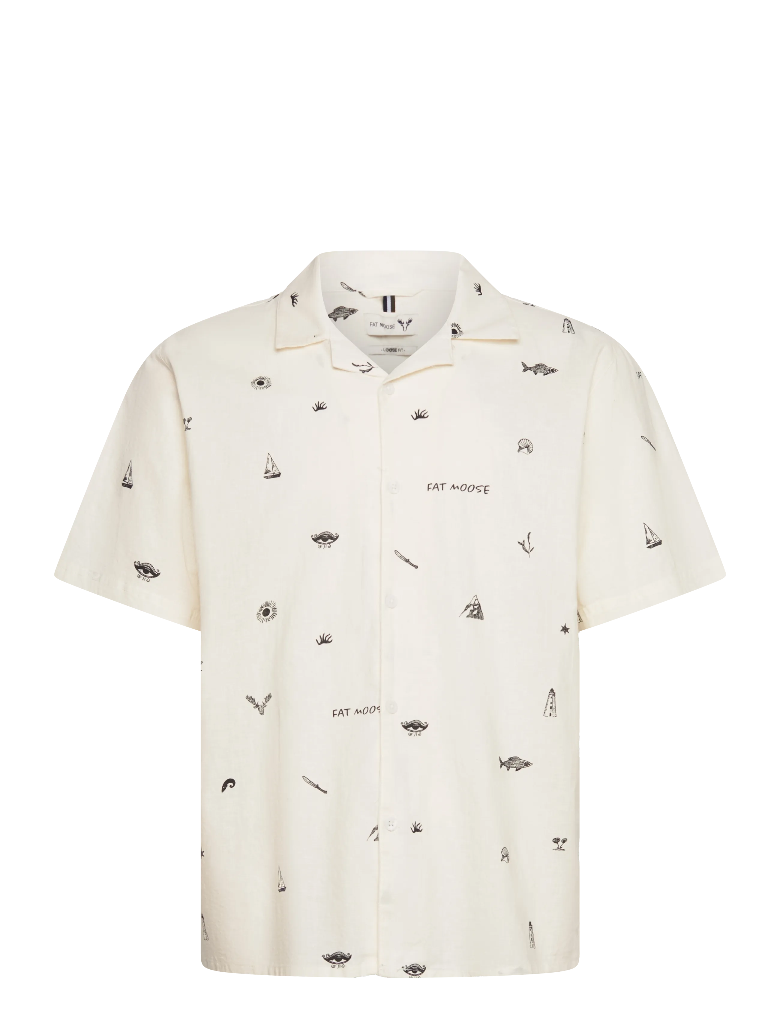 FAT MOOSE Icon Baumwolle/Linen S/S Shirt Cream - M - Herren