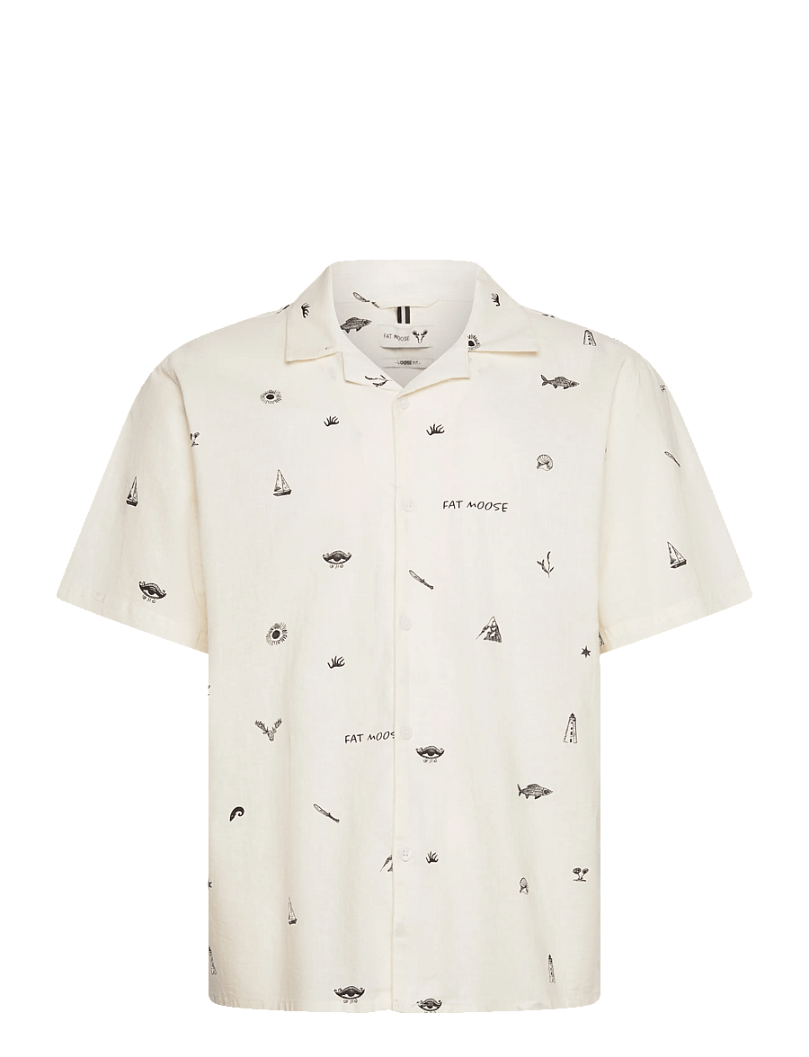 Fat Moose - Icon cotton/linen S/S shirt - kortærmede skjorter - ecru - 1