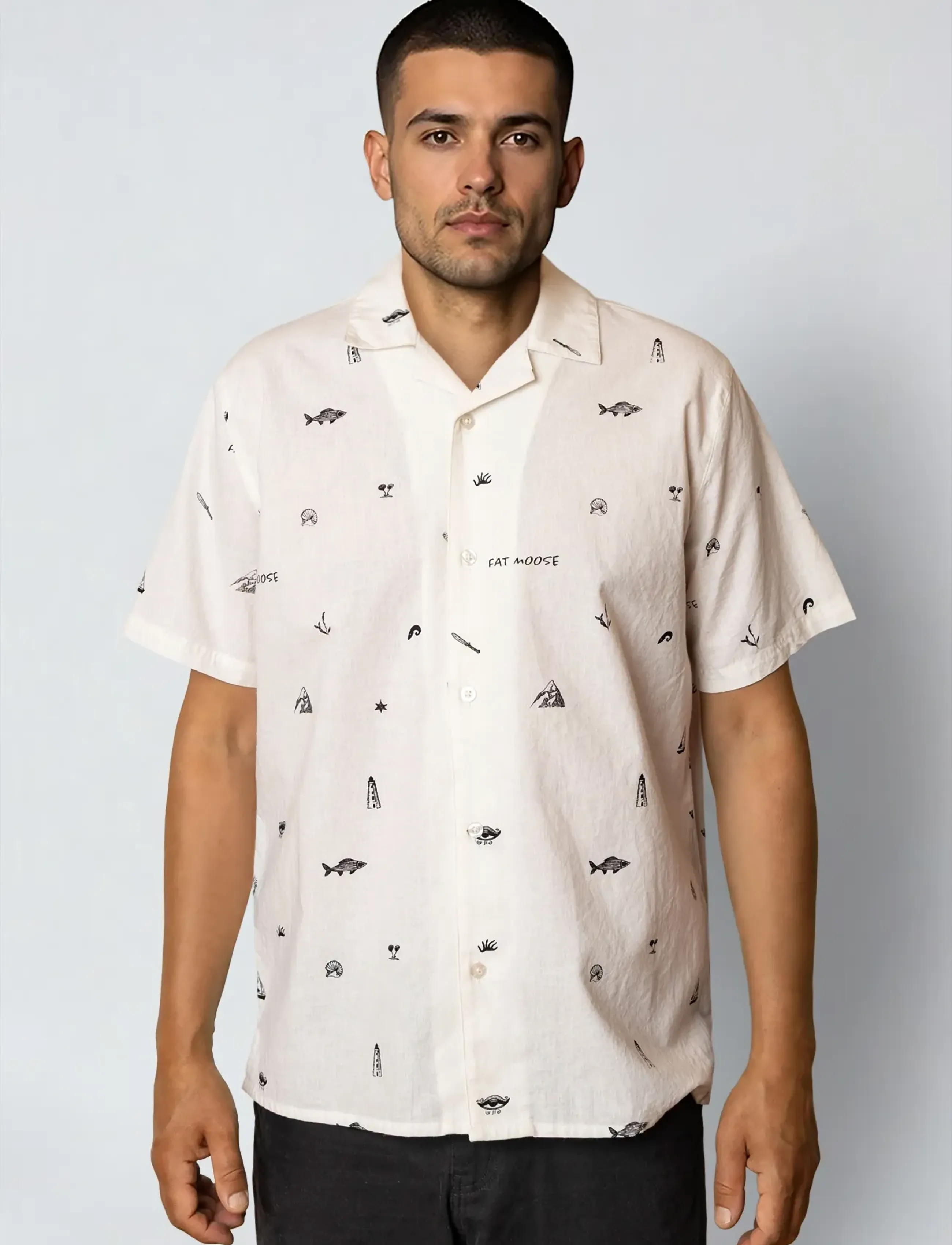 Fat Moose Icon Cotton/Linen S/S Shirt, S, Cream, Skjorter > Kortærmede Shirts, Herre
