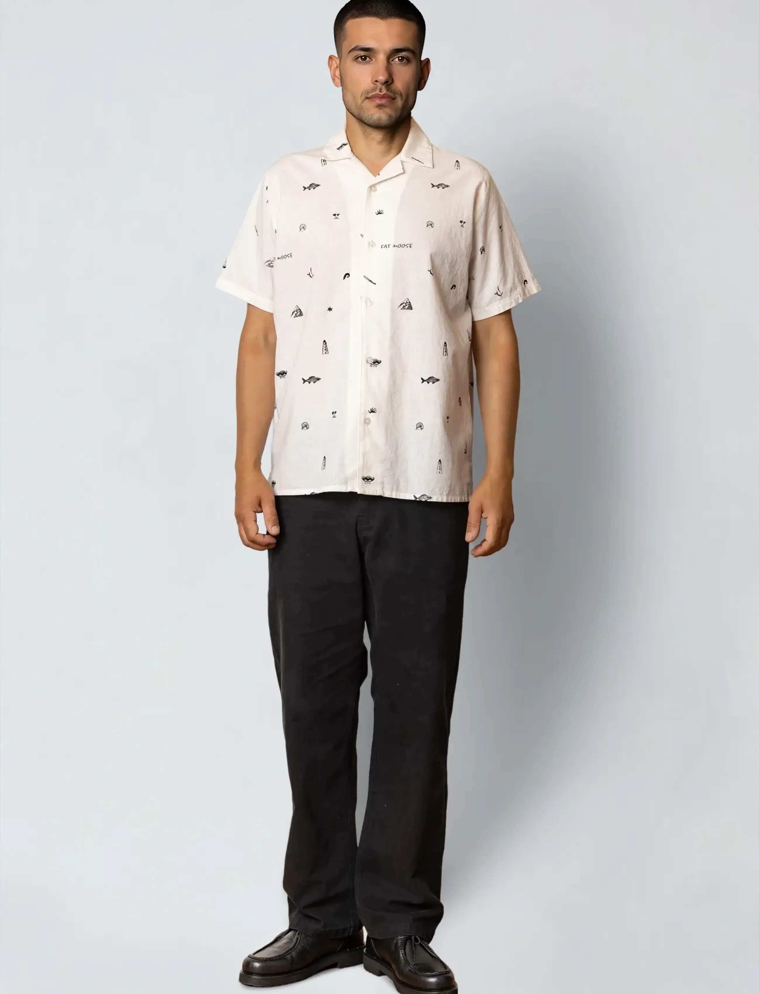 Fat Moose - Icon cotton/linen S/S shirt - kurzarmhemden - ecru - 3