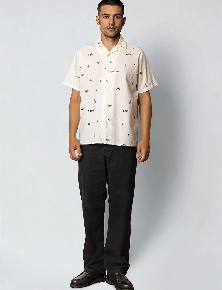 Fat Moose - Icon cotton/linen S/S shirt - kortærmede skjorter - ecru - 3