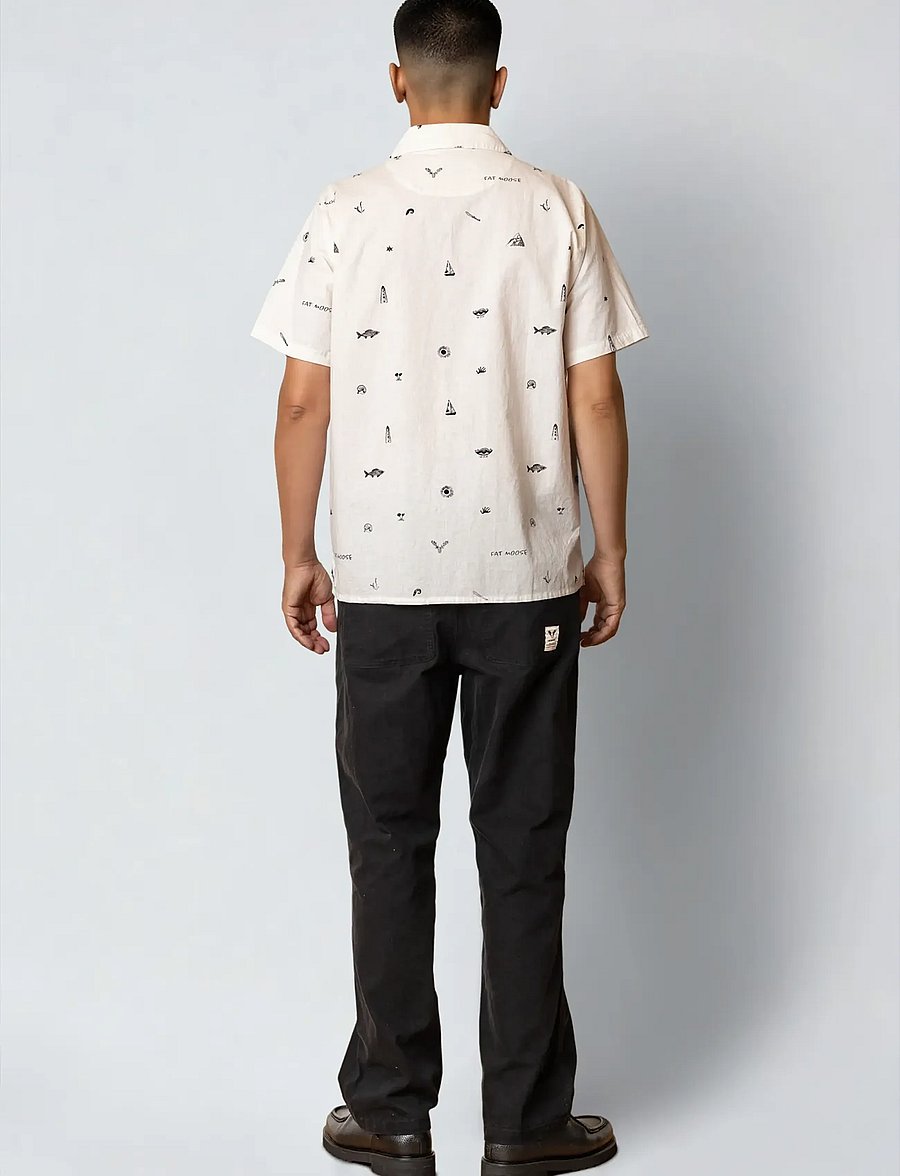 Fat Moose - Icon cotton/linen S/S shirt - kortærmede skjorter - ecru - 4