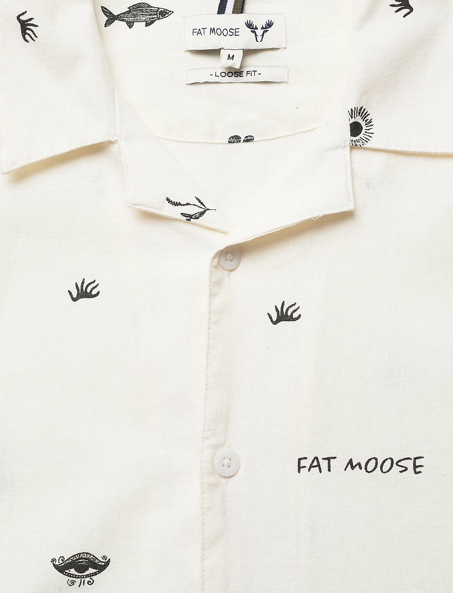 Fat Moose - Icon cotton/linen S/S shirt - kortærmede skjorter - ecru - 5