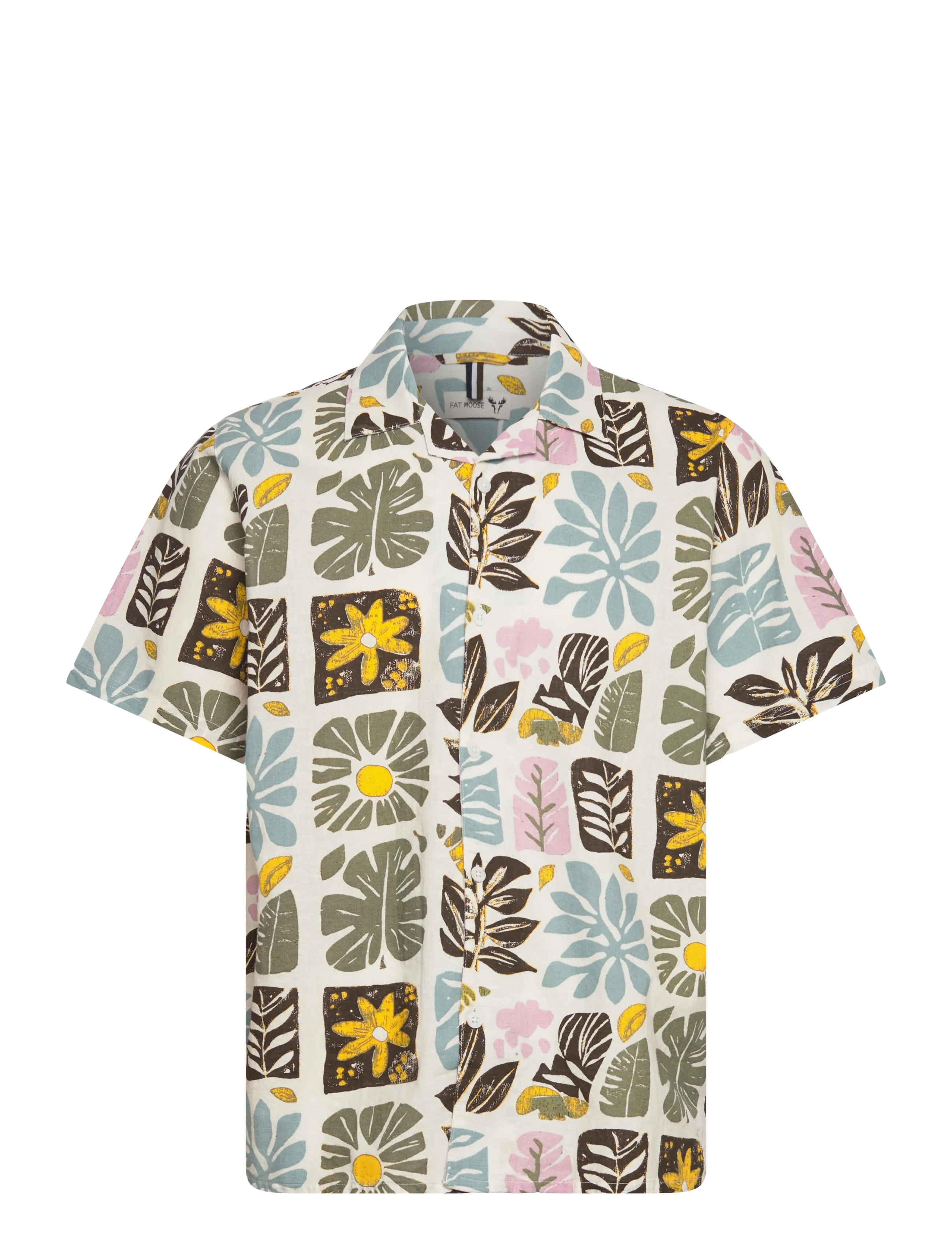 FAT MOOSE Sea Baumwolle/Linen S/S Shirt Patterned - M - Herren
