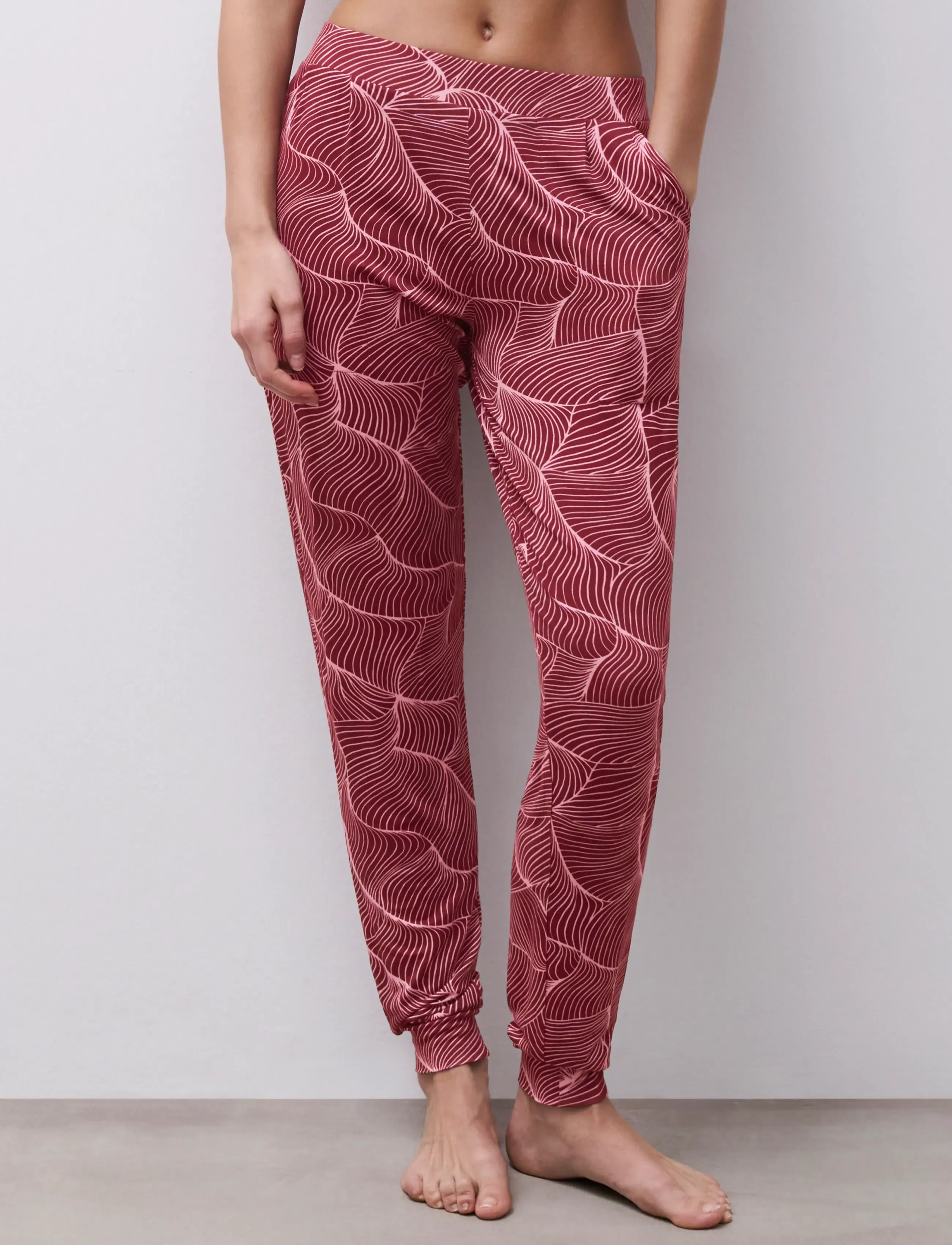 Femilet Yara Trousers, Kvinder, Mønstrede Jogger Bukser, Bordeaux, Str: 38