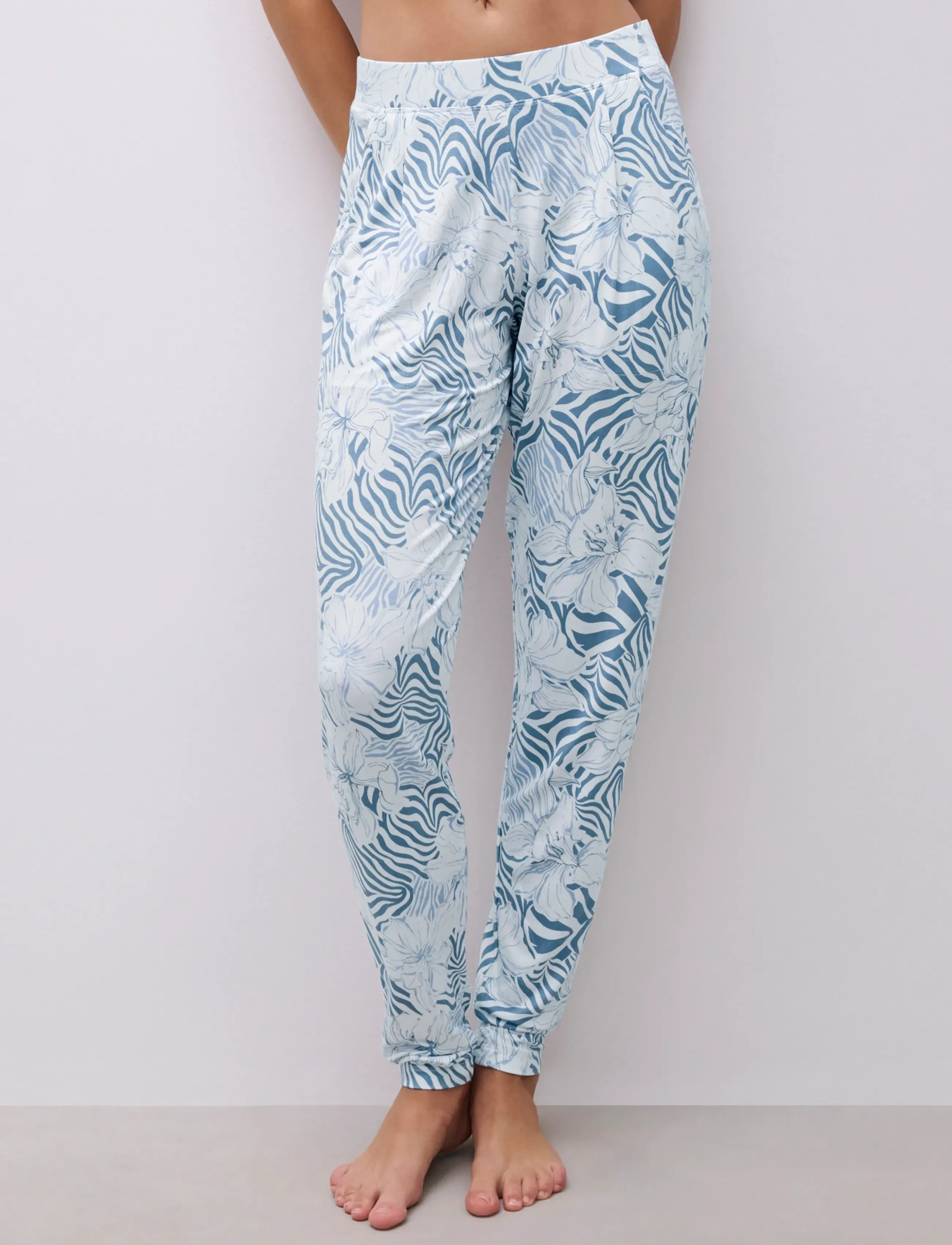 Femilet Loraine Long Pants, Kvinder, Mønstrede Bukser, Blå, Str: 42