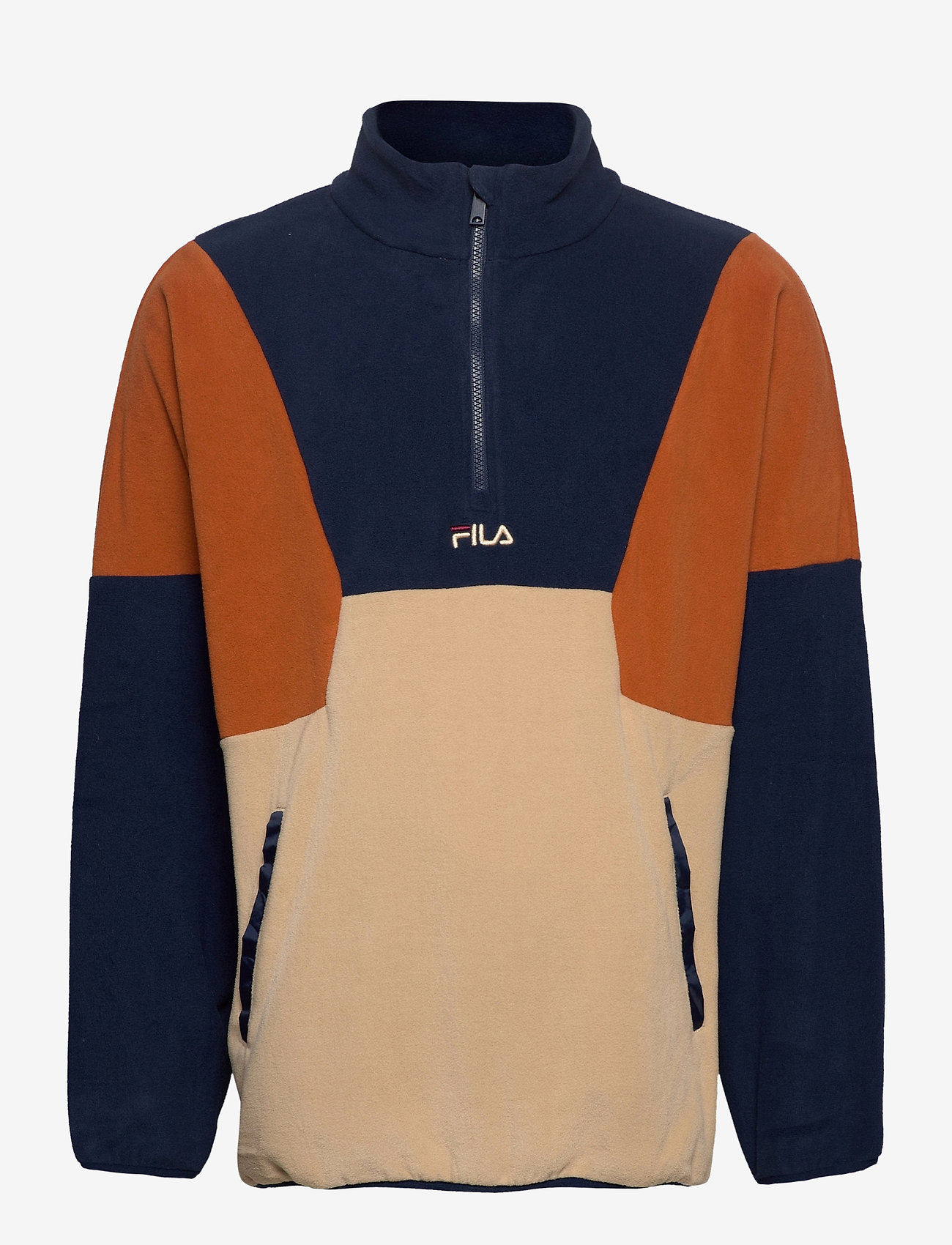 FILA - MEN WAFA blocked half zip fleece - irish cream-black iris-cinnamon stick - 0