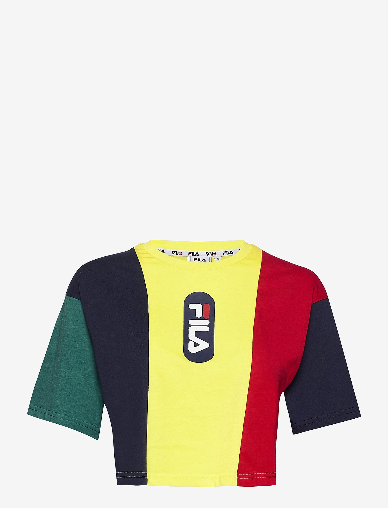 FILA - WOMEN BASMA blocked cropped tee - black iris-true red-teal green-aurora - 0
