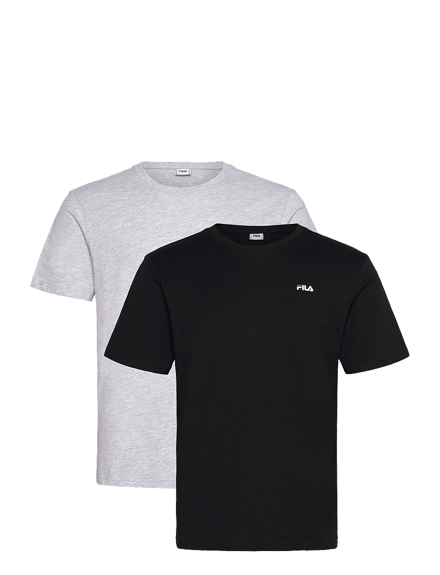 FILA - BROD tee / double pack - t-shirts - black-light grey melange - 1