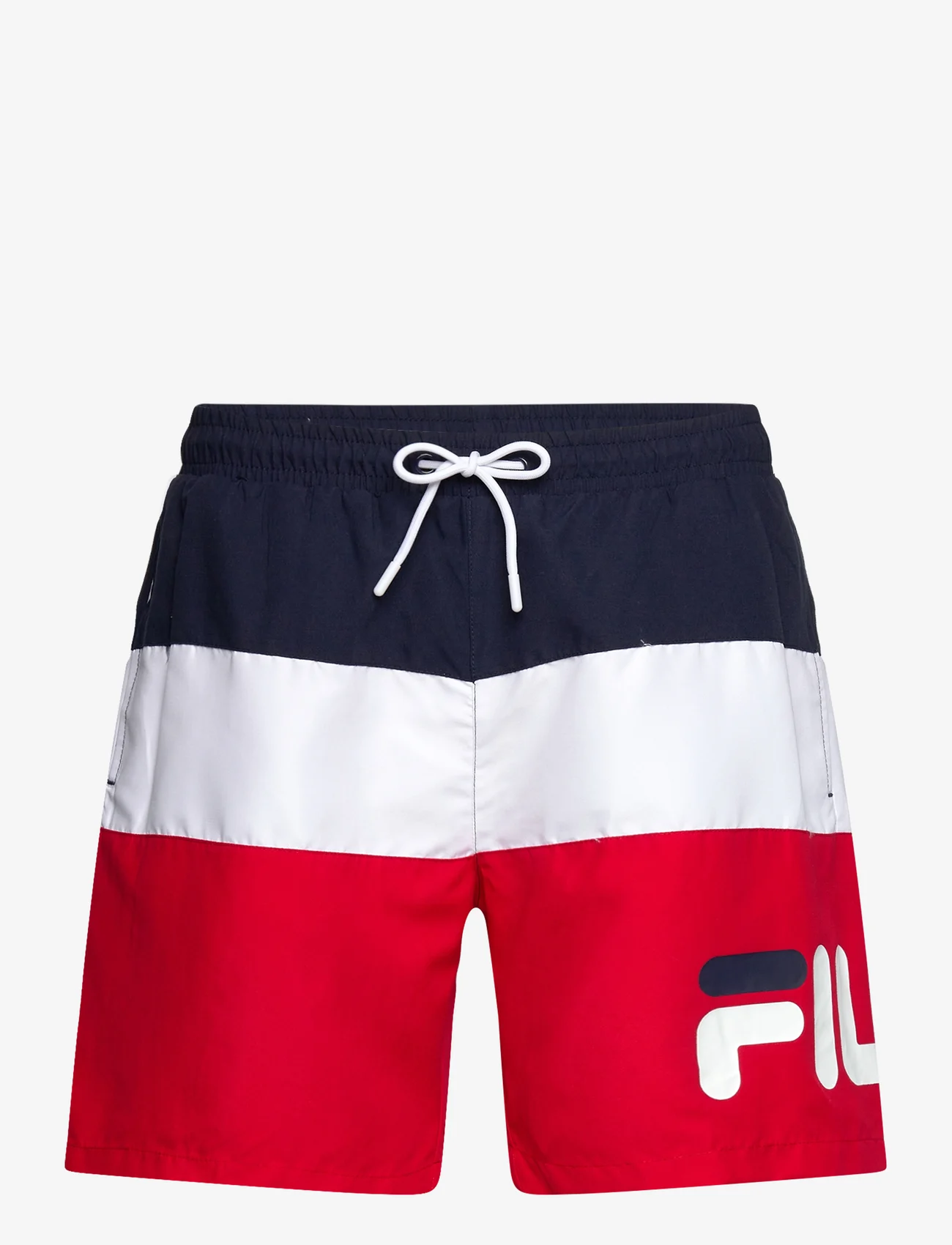 FILA - SIMBABWE blocked beach shorts - najniższe ceny - black iris-bright white-true red - 0