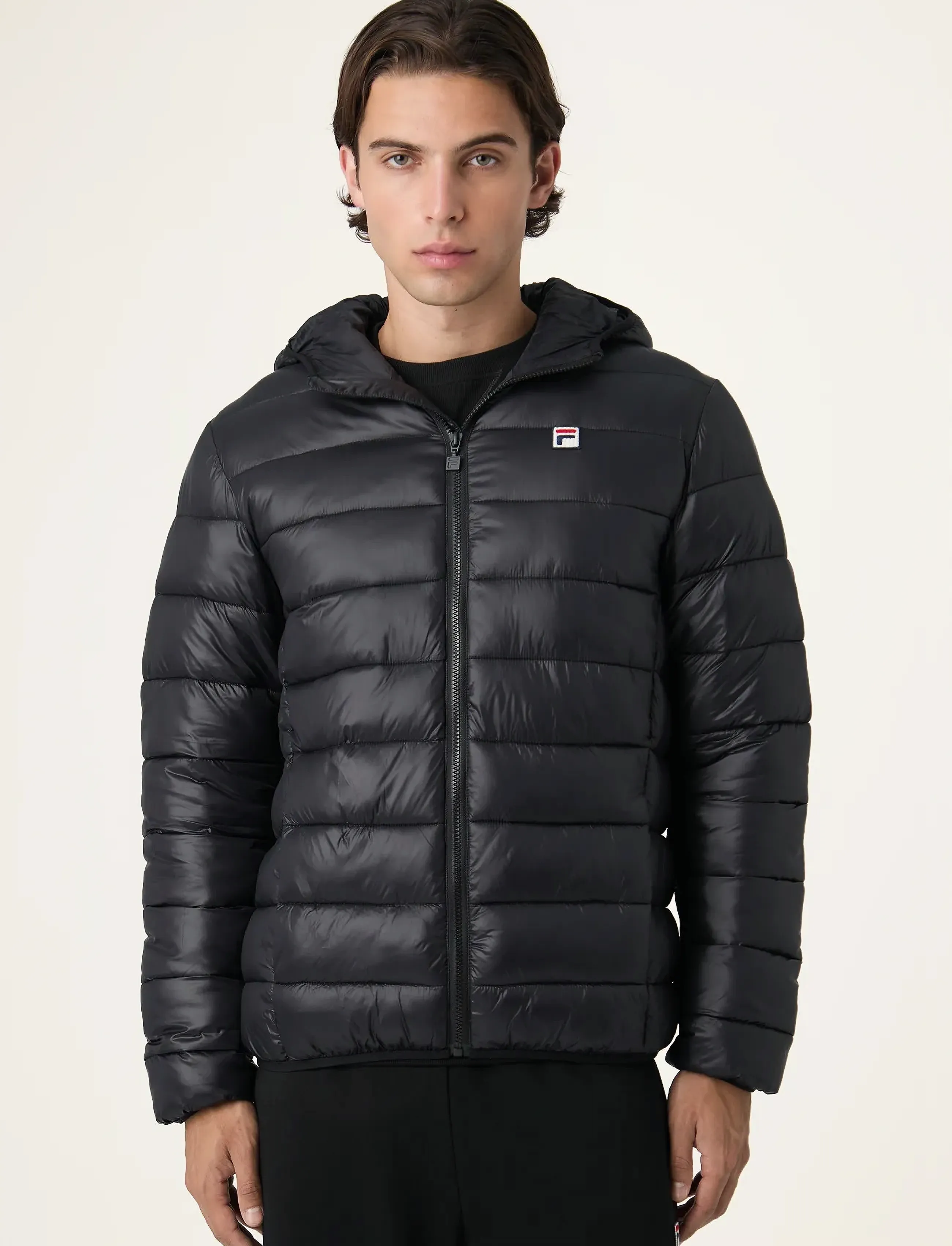 FILA Milano Regular Hooded Thin Puffer Jacket, M, Black, Sport Jackets > Sport Padded Jackets, Herre