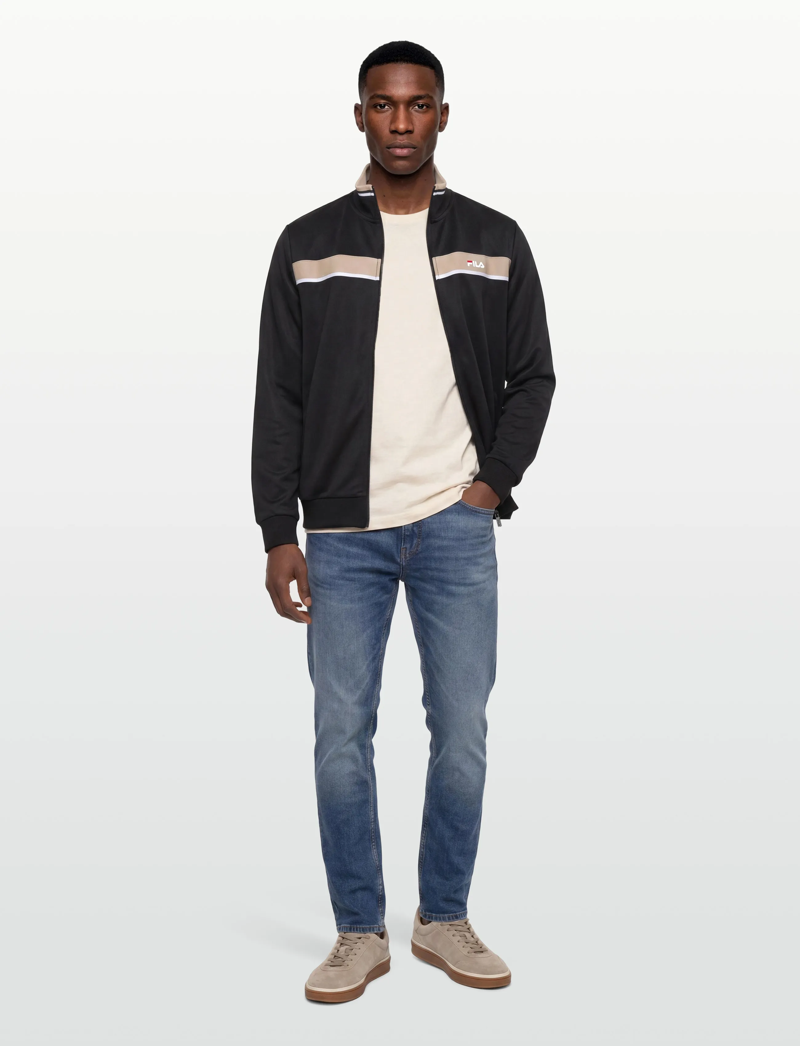 FILA Sagano Regular Taped Track Jacket, S, Black, Sport Sweatshirts & Hoodies > Sport Sweatshirts, Herre