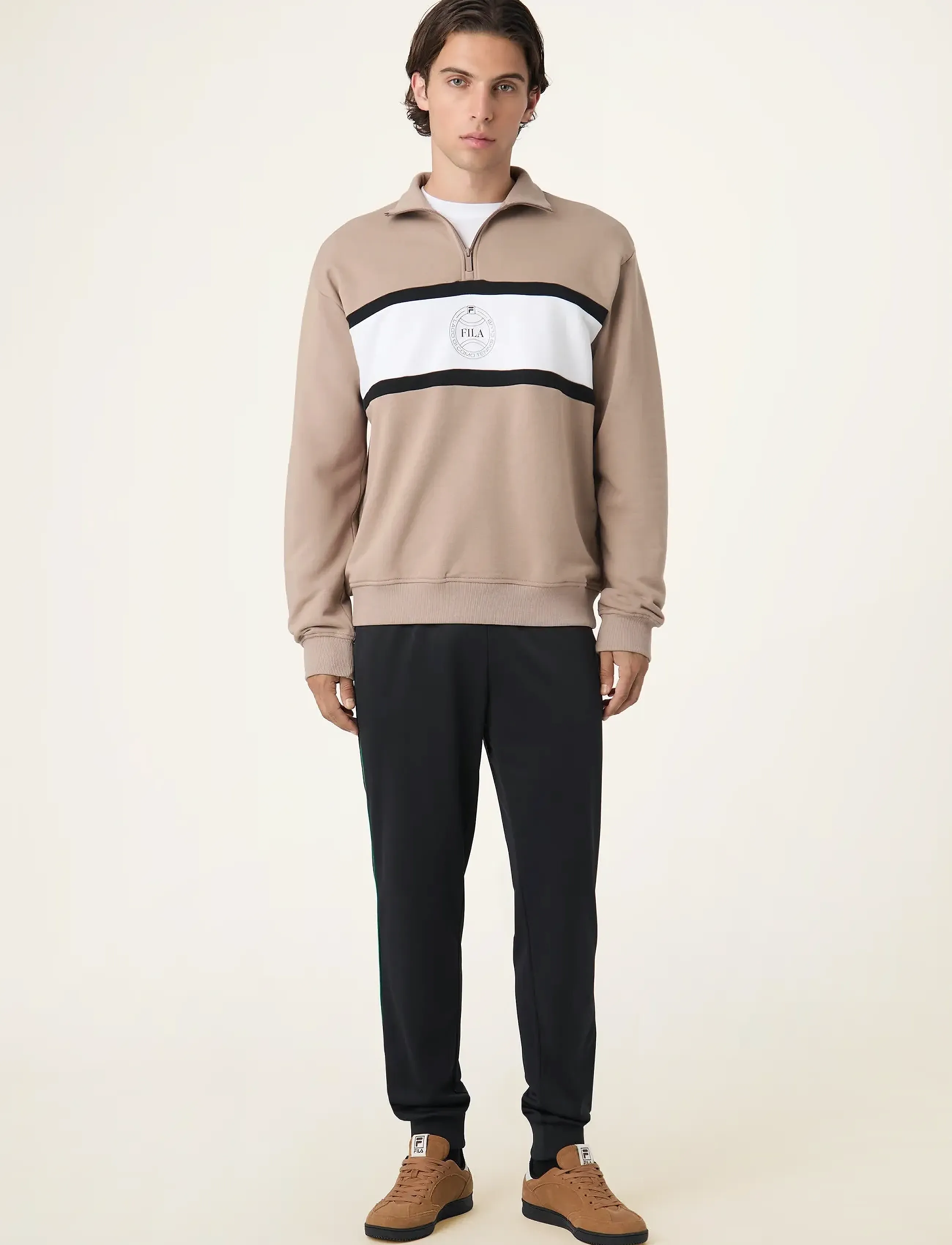 FILA - PARELLA loose half-zip sweatshirt - strik - taupe gray-bright white - 4
