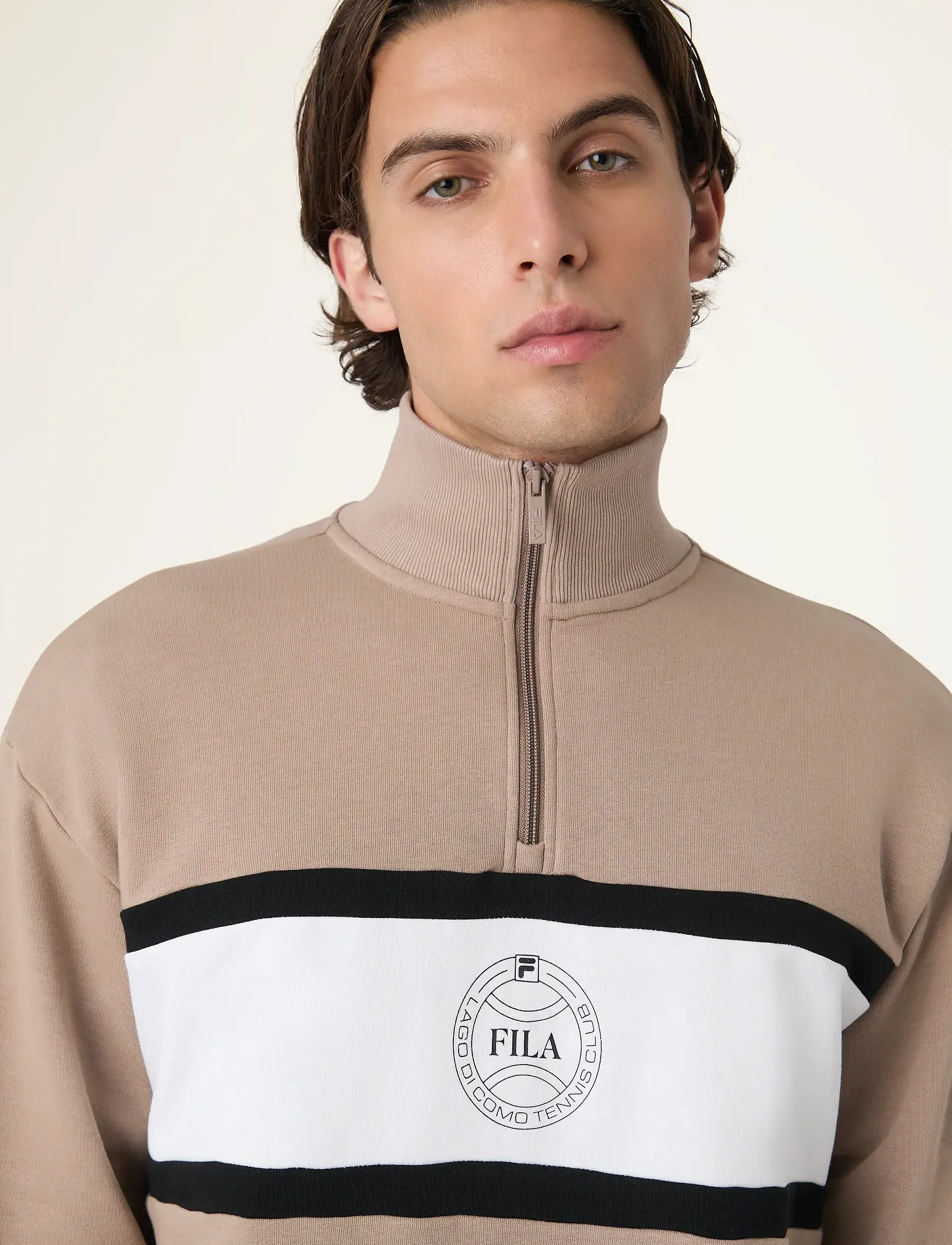 FILA - PARELLA loose half-zip sweatshirt - strik - taupe gray-bright white - 5