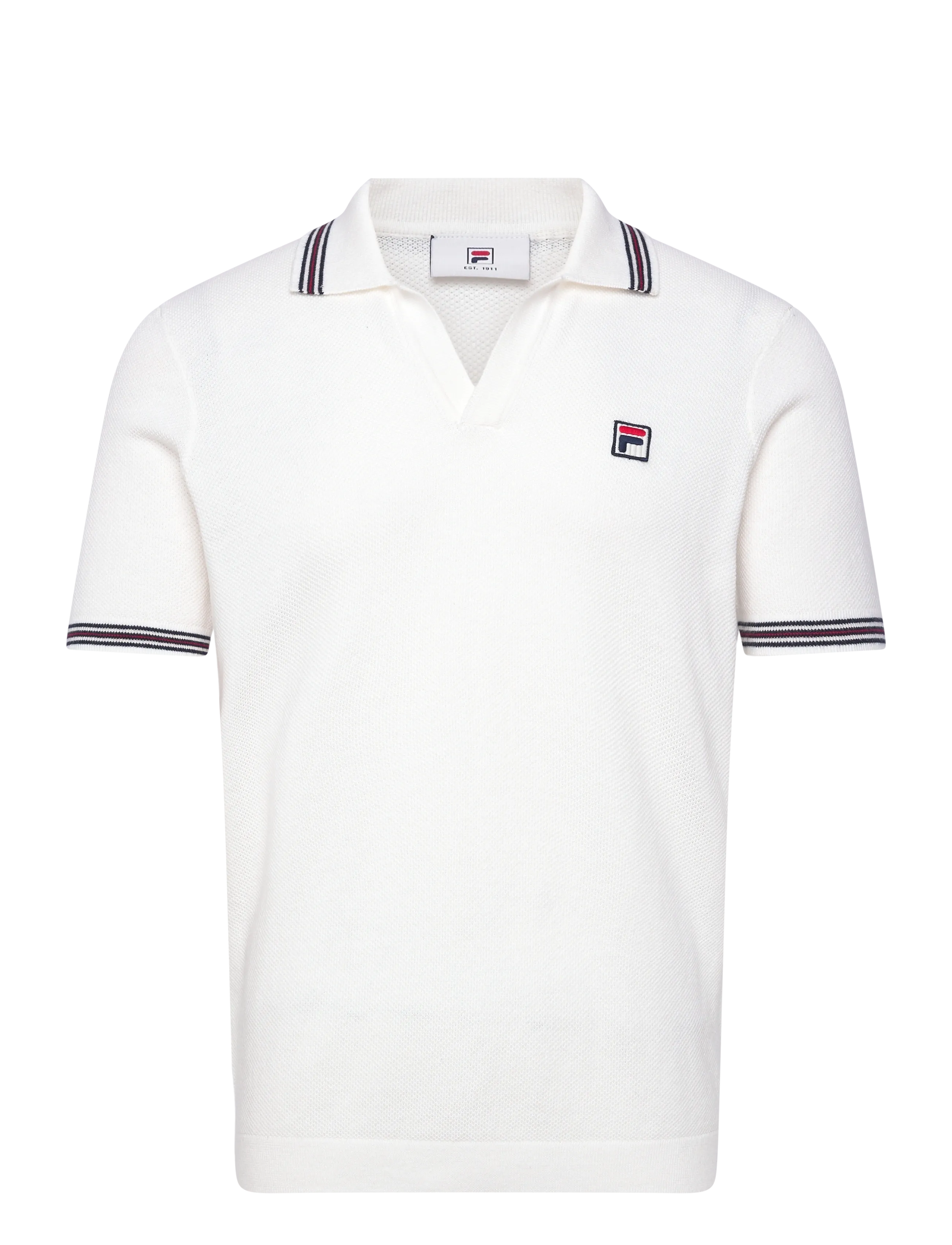 FILA Orentano Regular Johnny Collar Knitted Polo Shirt, S, White, Sport Polos > Sport Short-sleeved Polos, Herre