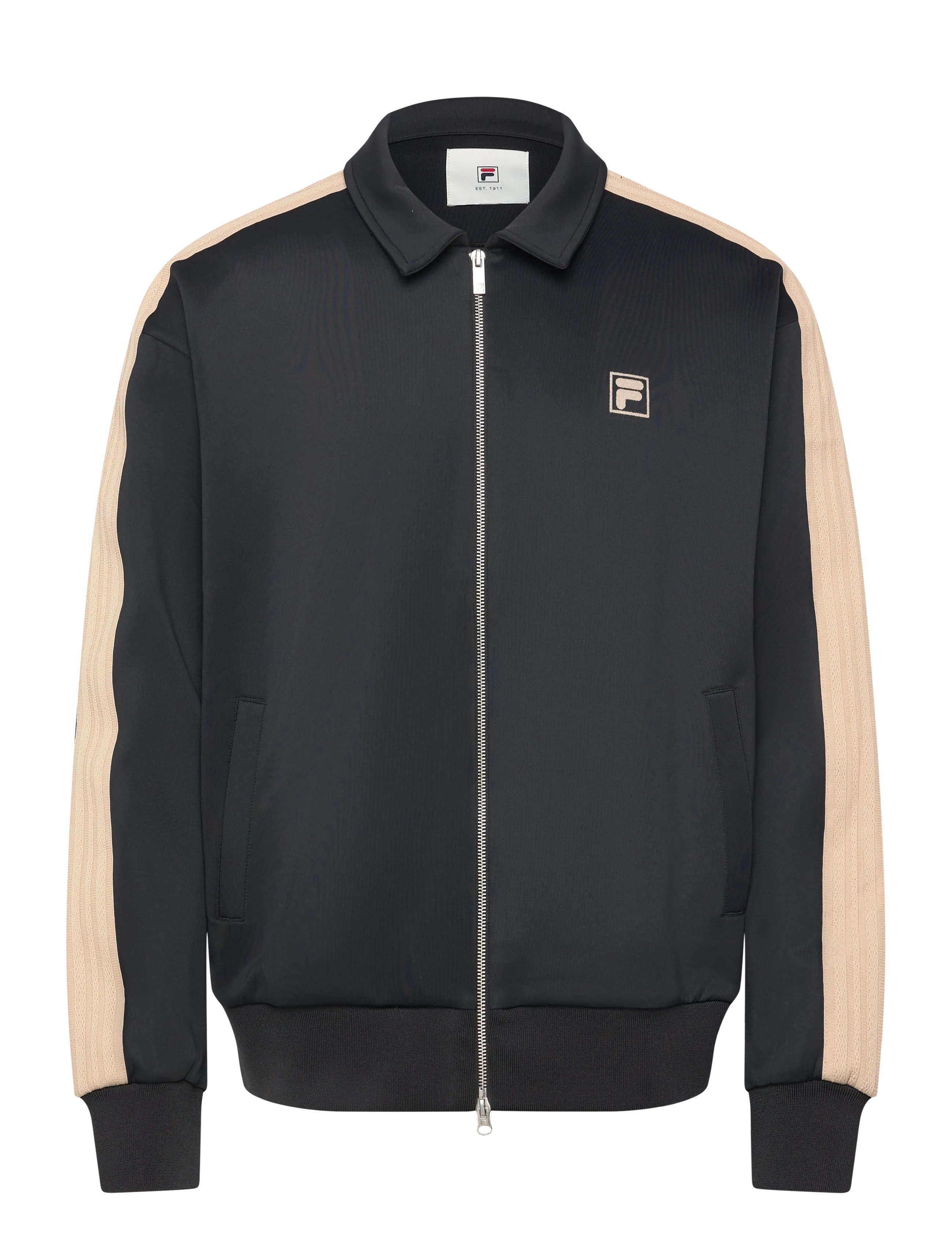 FILA Vaiano Relaxed Taped Track Jacket, Mænd, Afslappet Stribet Træningsjakke, Sort, Str: L