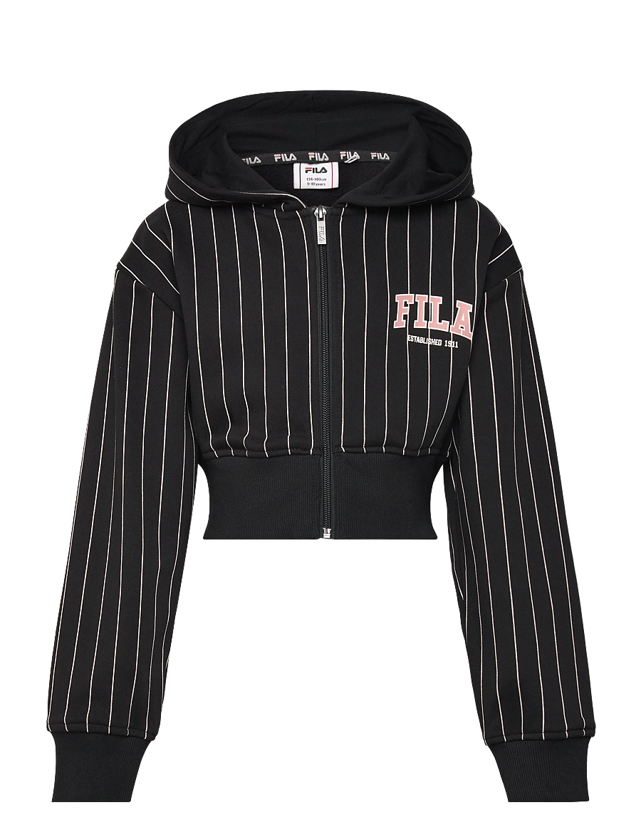 FILA - RIFREDI loose graphic pinstriped zip hoodie - hættetrøjer - black / egret striped (2/1) - 0