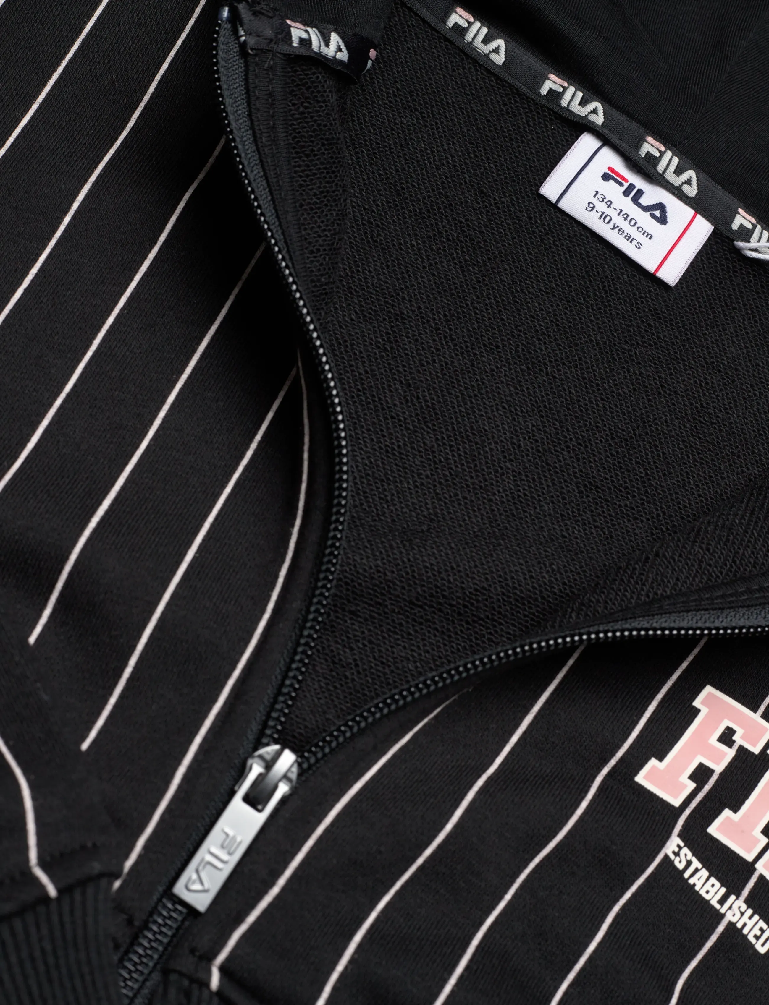 FILA - RIFREDI loose graphic pinstriped zip hoodie - hættetrøjer - black / egret striped (2/1) - 2