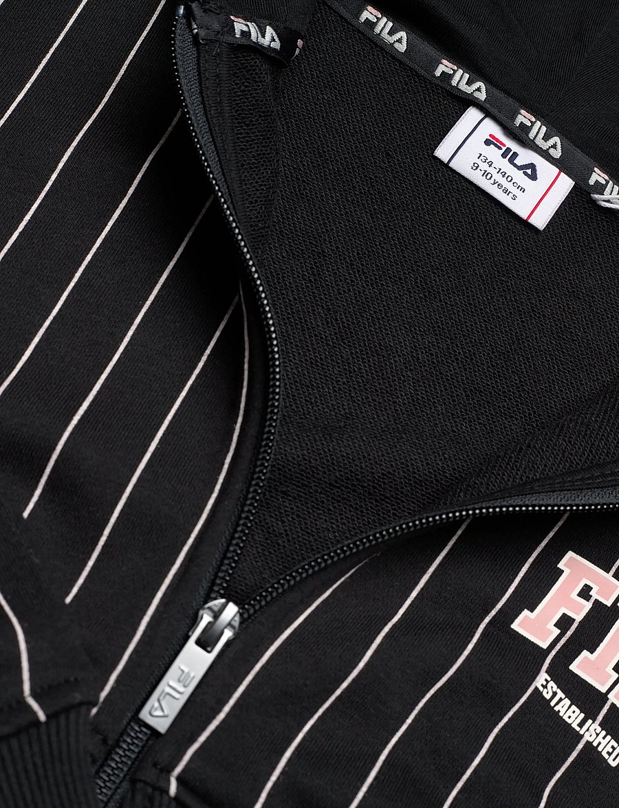 FILA - RIFREDI loose graphic pinstriped zip hoodie - hættetrøjer - black / egret striped (2/1) - 2