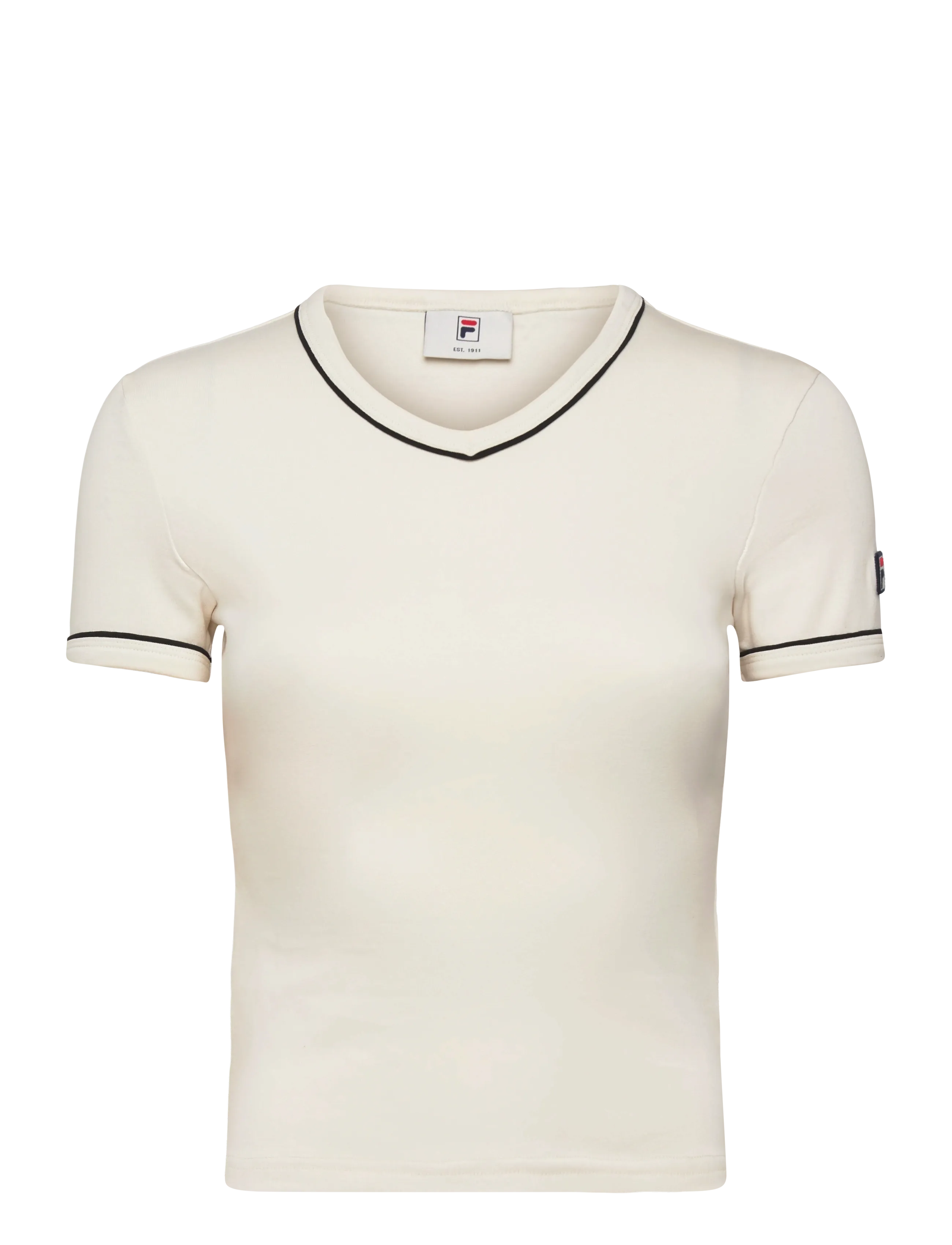 FILA Portello Slim V-Neck T-Shirt, M, Sports Oberteile & T-shirts, Creme - Sport Frauen
