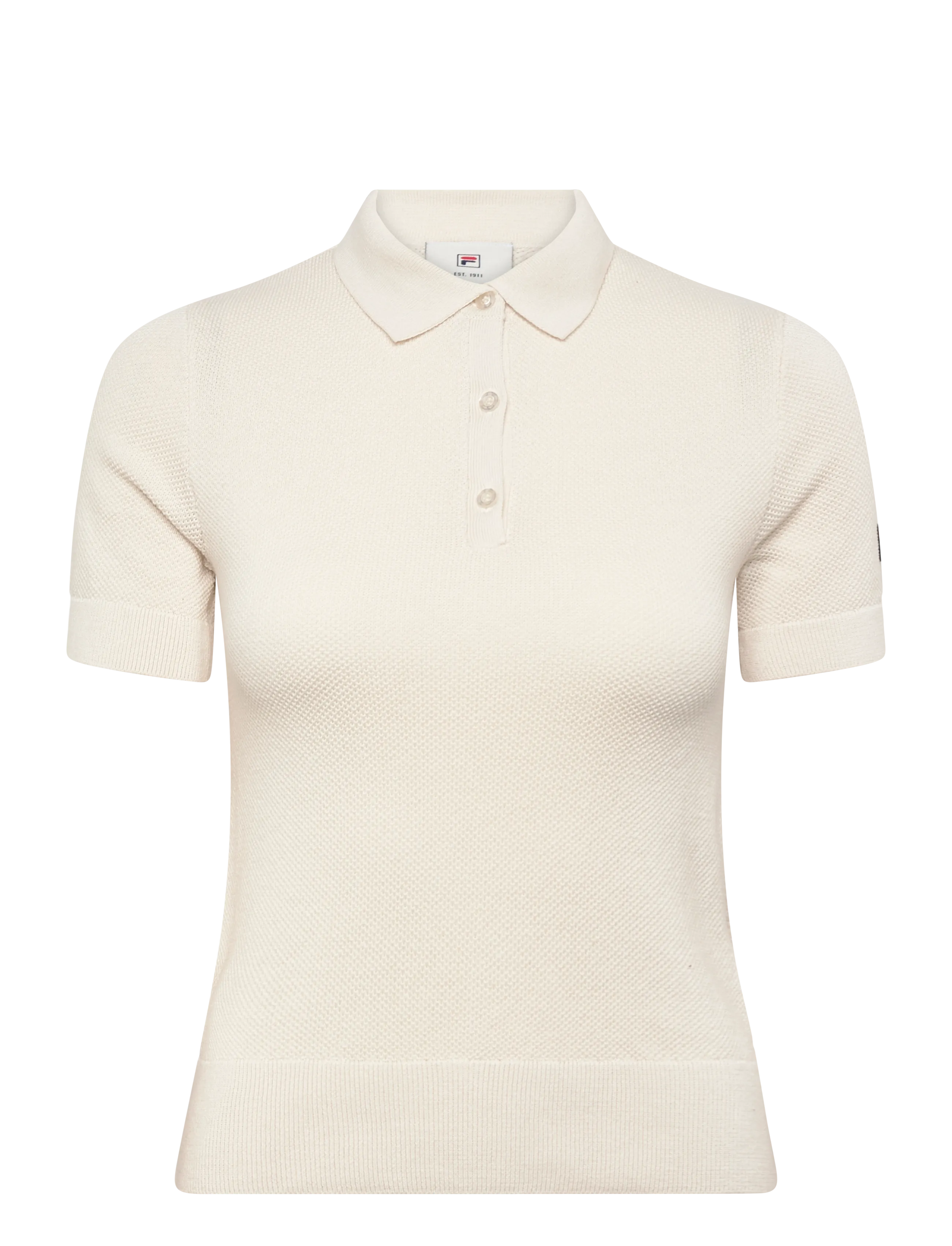 FILA Bb1 Slim Pique Knit Polo Tee, XS, Sports Oberteile & T-shirts, Creme - Sport Polos, Frauen