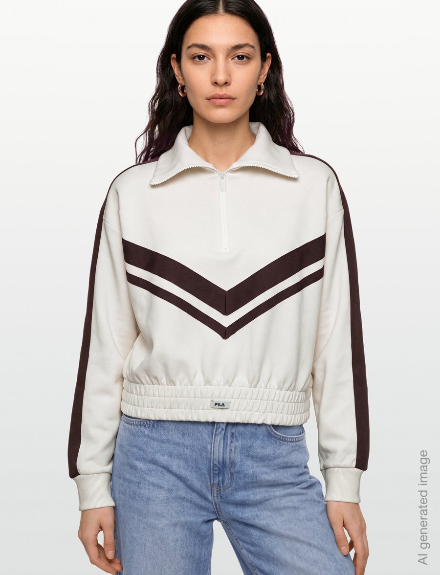FILA - AVIGNA relaxed cropped half zip sweatshirt - Överdelar - egret - 3
