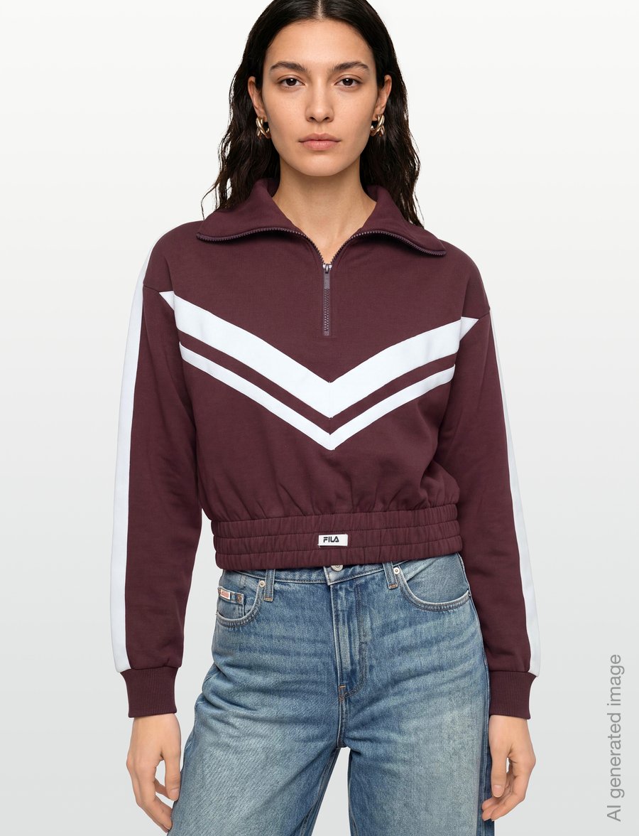FILA - AVIGNA relaxed cropped half zip sweatshirt - Överdelar - fudge - 3