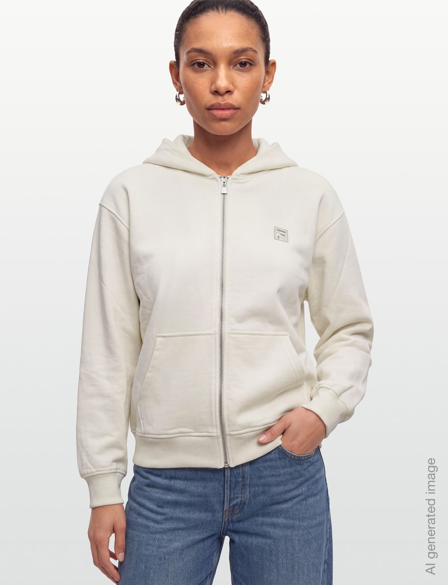 FILA - LIMANA loose 2-way zip hoodie jacket - sweatshirts - egret - 3