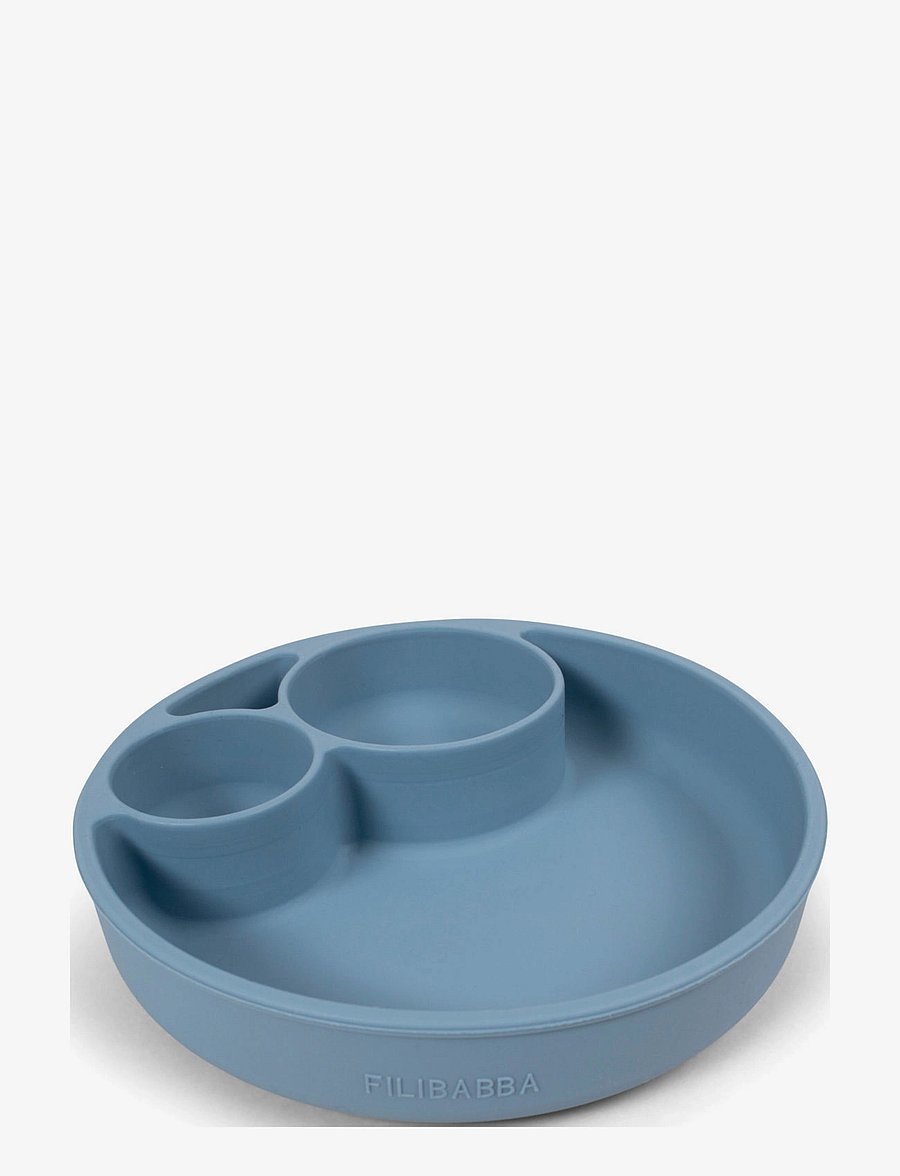 Filibabba - Silikone tallerken ruminddelt - Powder Blue - matarsett - blue - 0