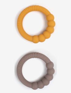 Silicone teether ring 2-pack - Warm Grey + Honey Gold, Filibabba