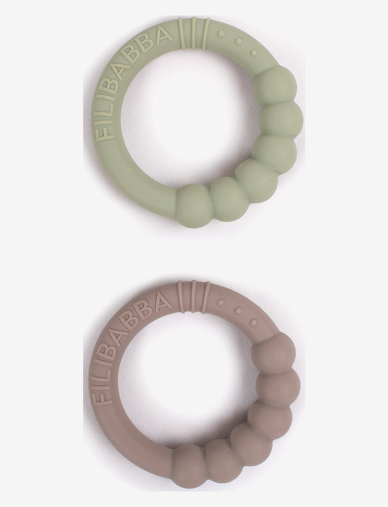 Filibabba - Bidering i silikone 2-pak - Warm Grey + Oil Green - teething toys - multi coloured - 1