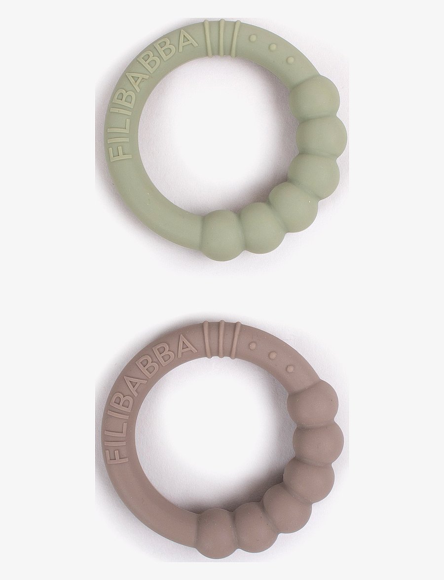 Filibabba - Bidering i silikone 2-pak - Warm Grey + Oil Green - beißspielzeug - multi coloured - 1