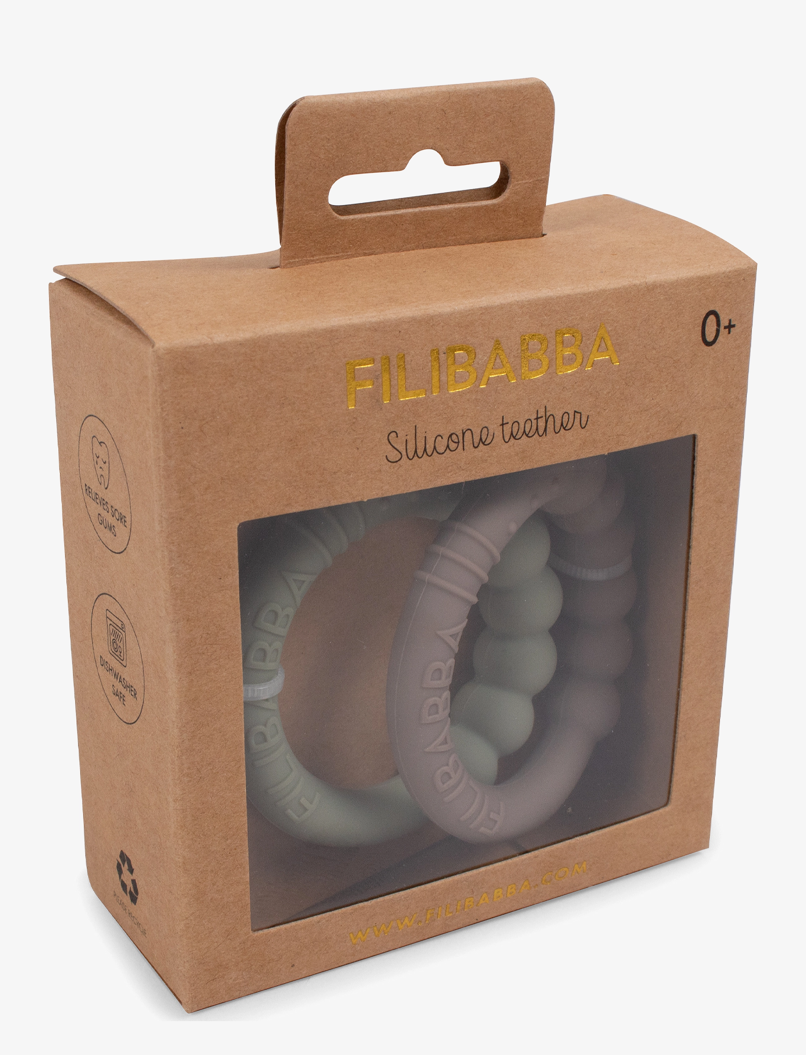 Filibabba - Bidering i silikone 2-pak - Warm Grey + Oil Green - bijtspeelgoed - multi coloured - 2