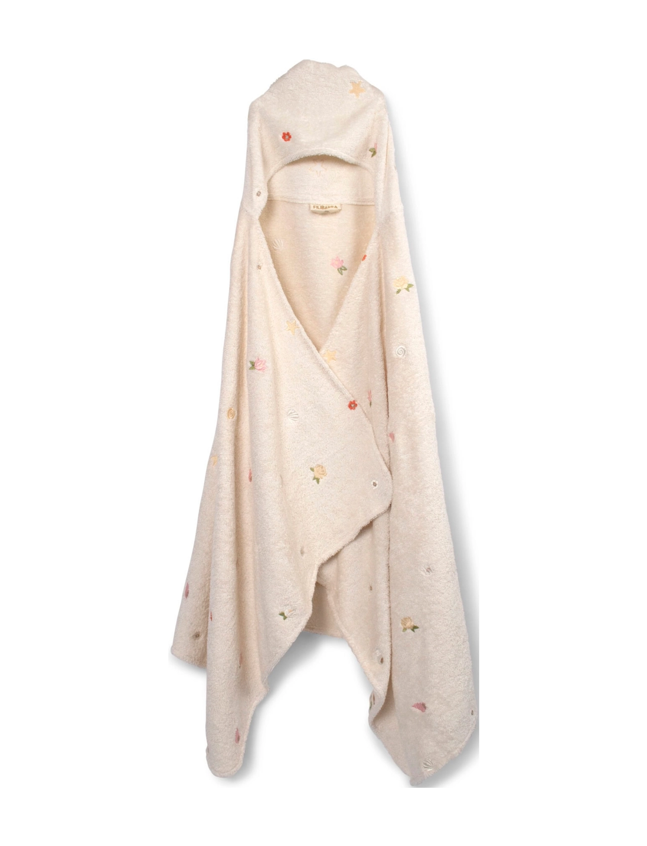 Filibabba - Embroidered hooded towel GOTS - Ocean Blossom - white - 1