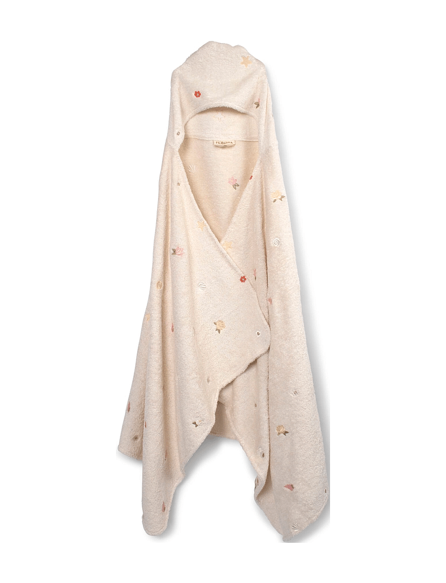 Filibabba - Embroidered hooded towel GOTS - Ocean Blossom - white - 1