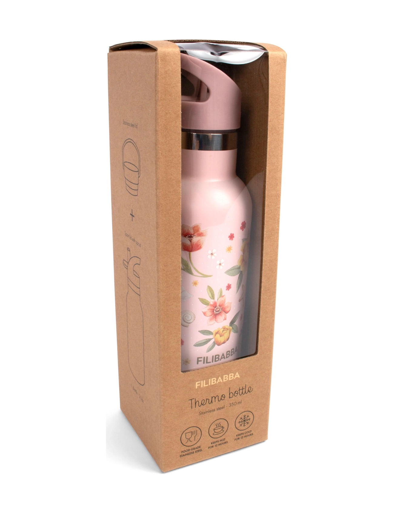 Filibabba - Stainless steel water bottle - Ocean Blossom - rose - 3