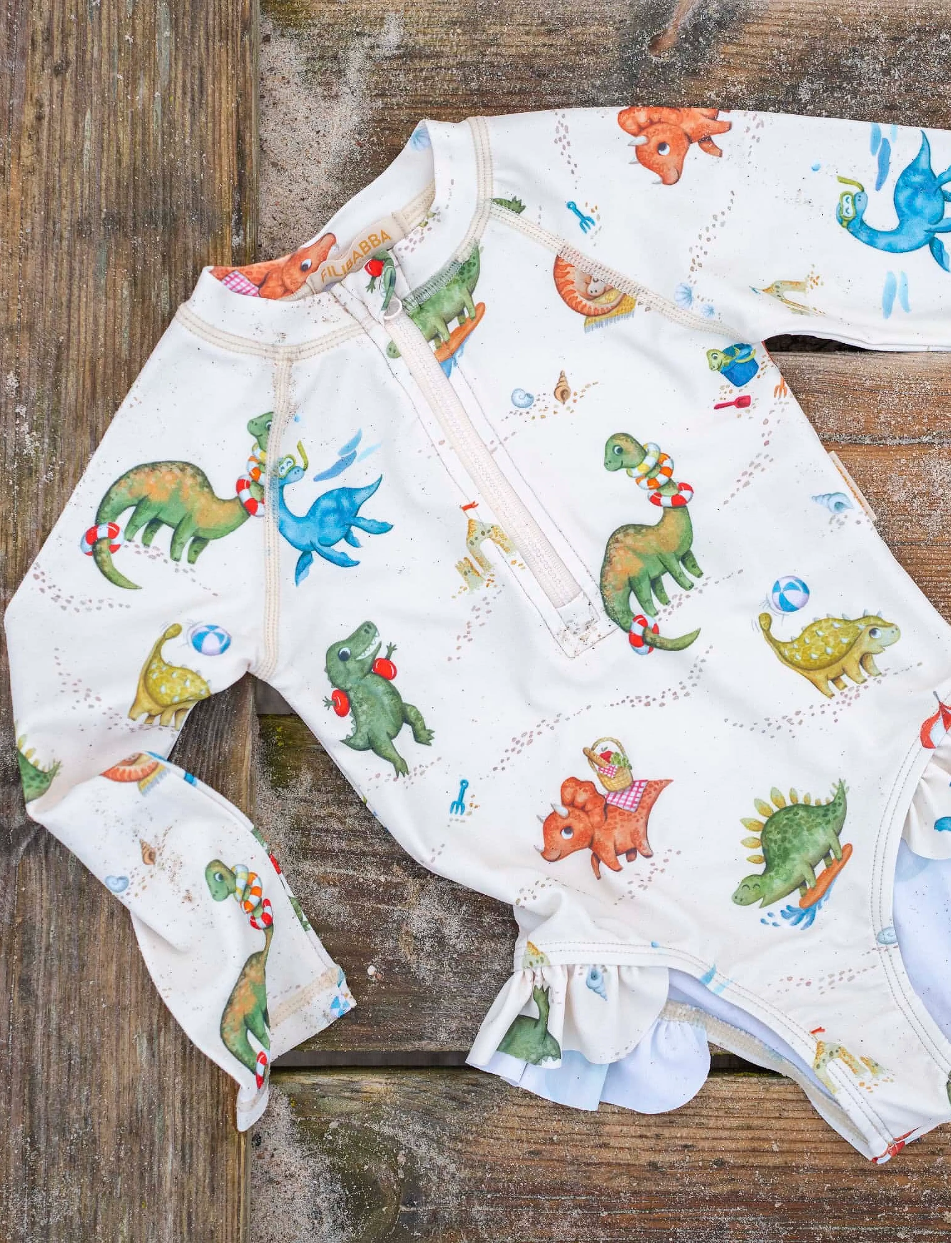 Filibabba Vilje – UV-dragt 3-4 år – Dino Beach - Badeanzüge - BEIGE / cream