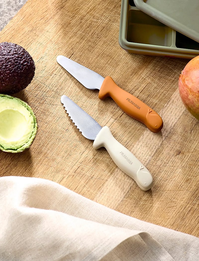 Filibabba - Beginner's cutting knives 2-pack - Pumpkin + Offwhite - besteck - multi coloured - 3