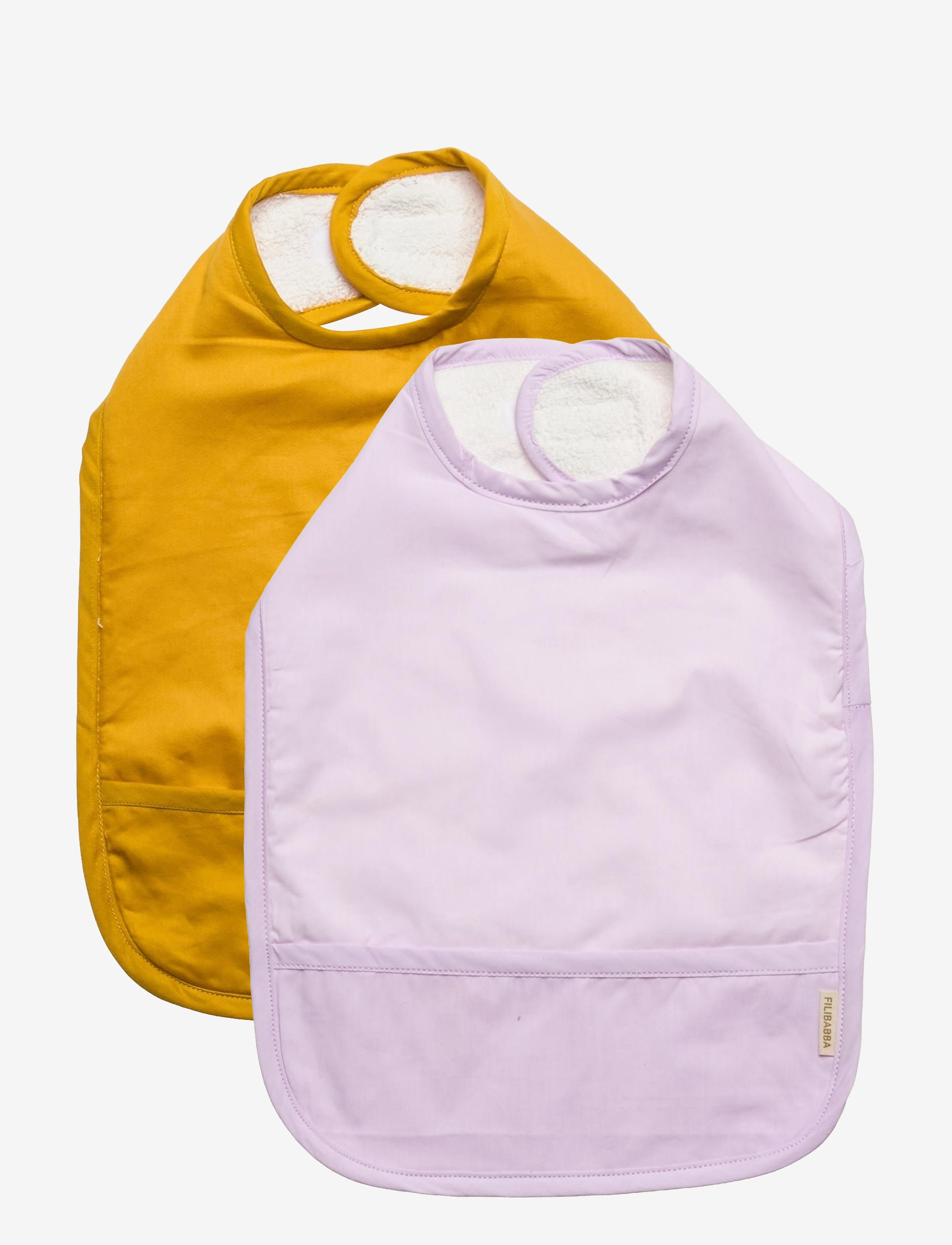 Filibabba Bibs With Velcro 2-Pack Golden Mustard/Light Lavender, 36X29X1.15 cm, Bibs, Lila - Sleeveless Kinder