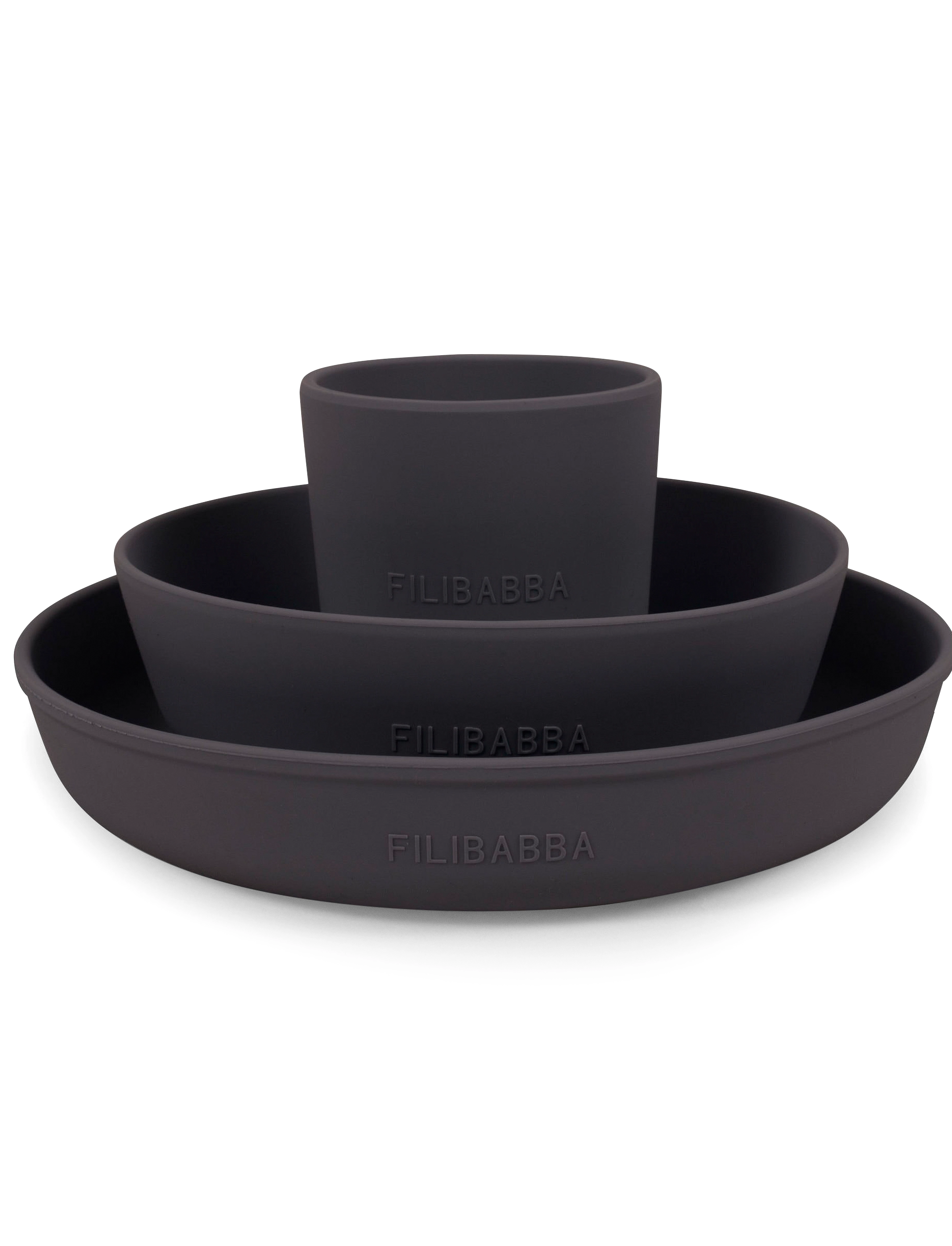 Filibabba Silikone Spisesæt Stone Grey, One Size, Meal Time, Schwarz - Dinner Sets, Kinder